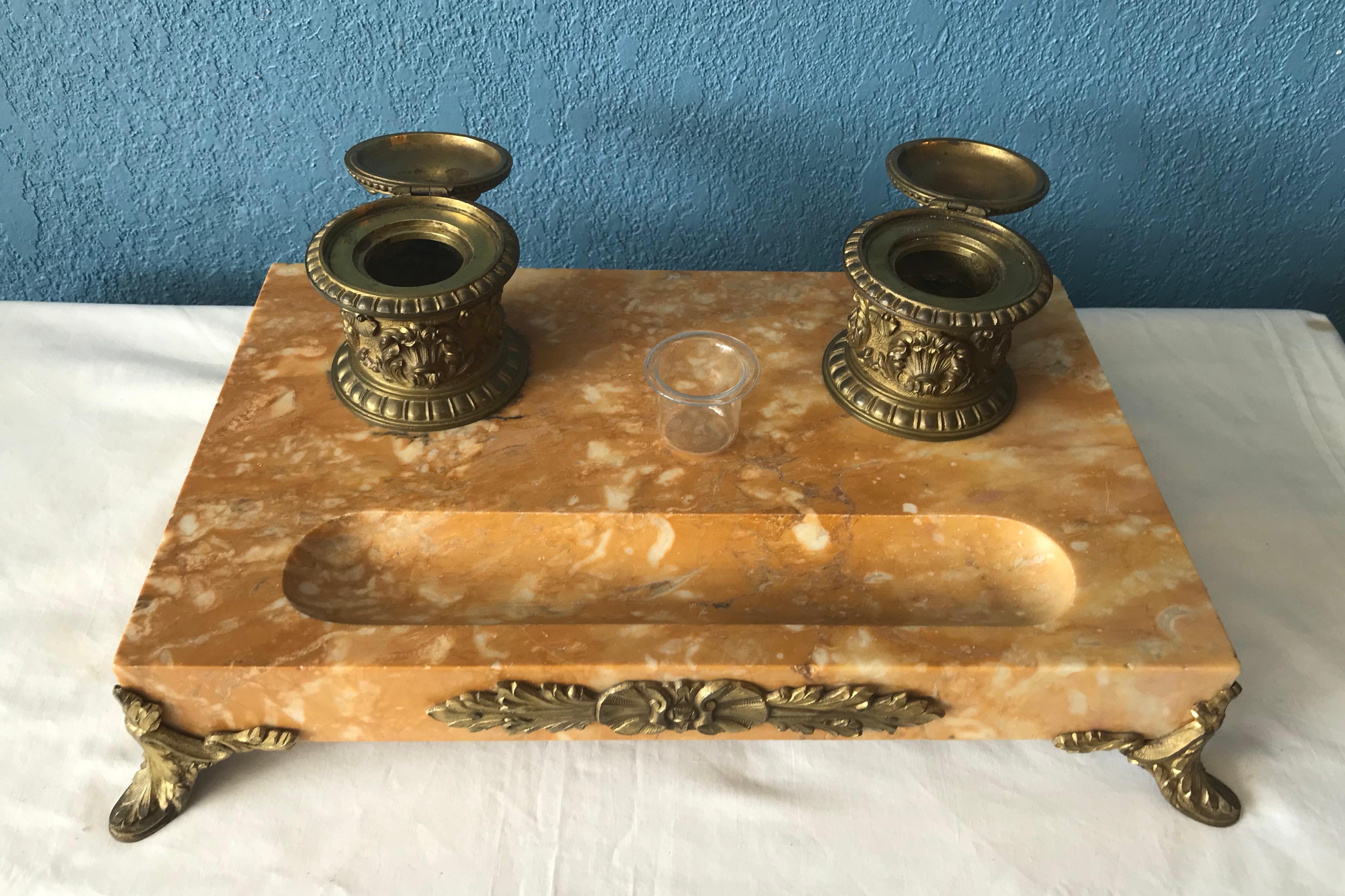 Bronze Massive 19th Century Sienna Marble Inkwell For Sale