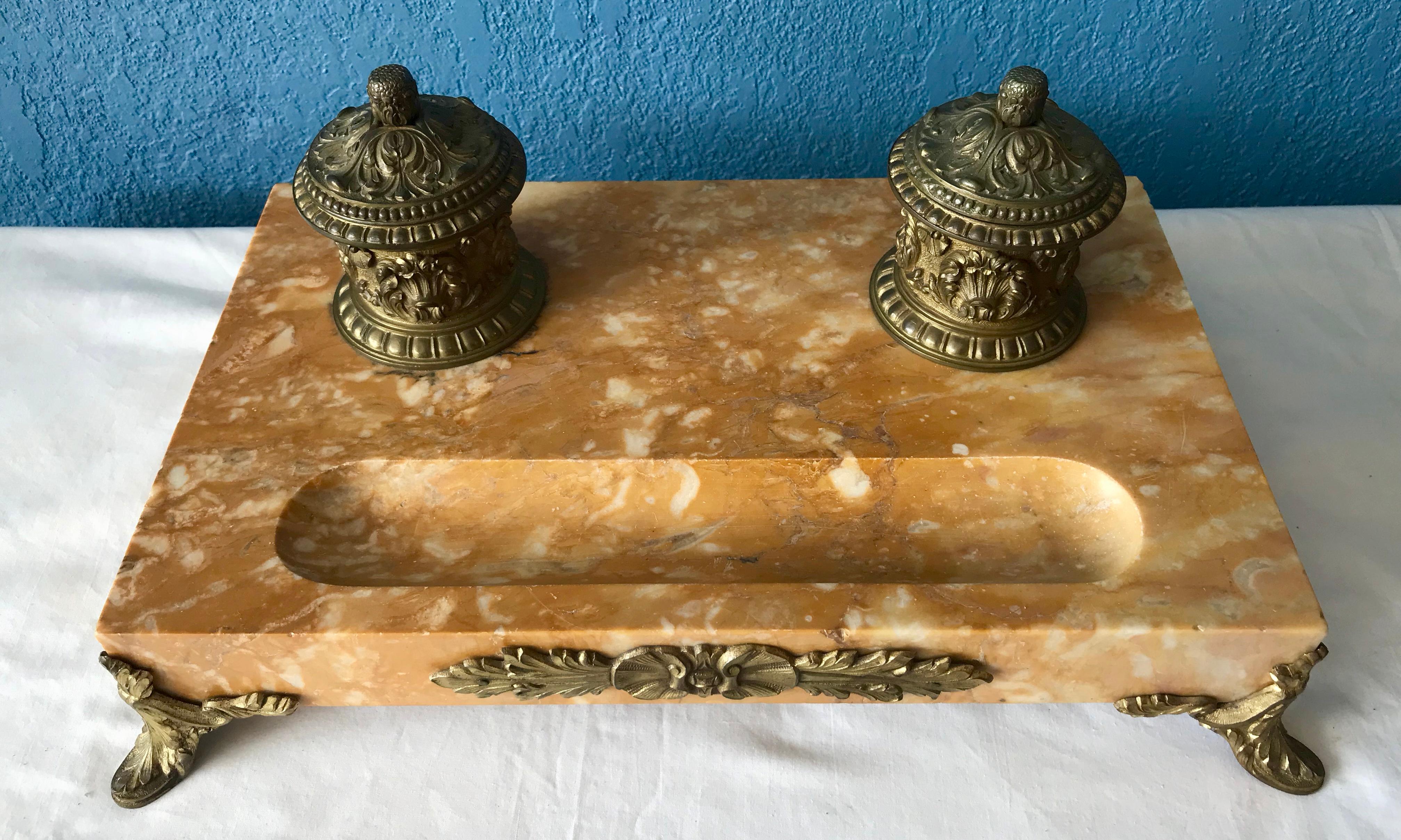 Massive 19th Century Sienna Marble Inkwell For Sale 2