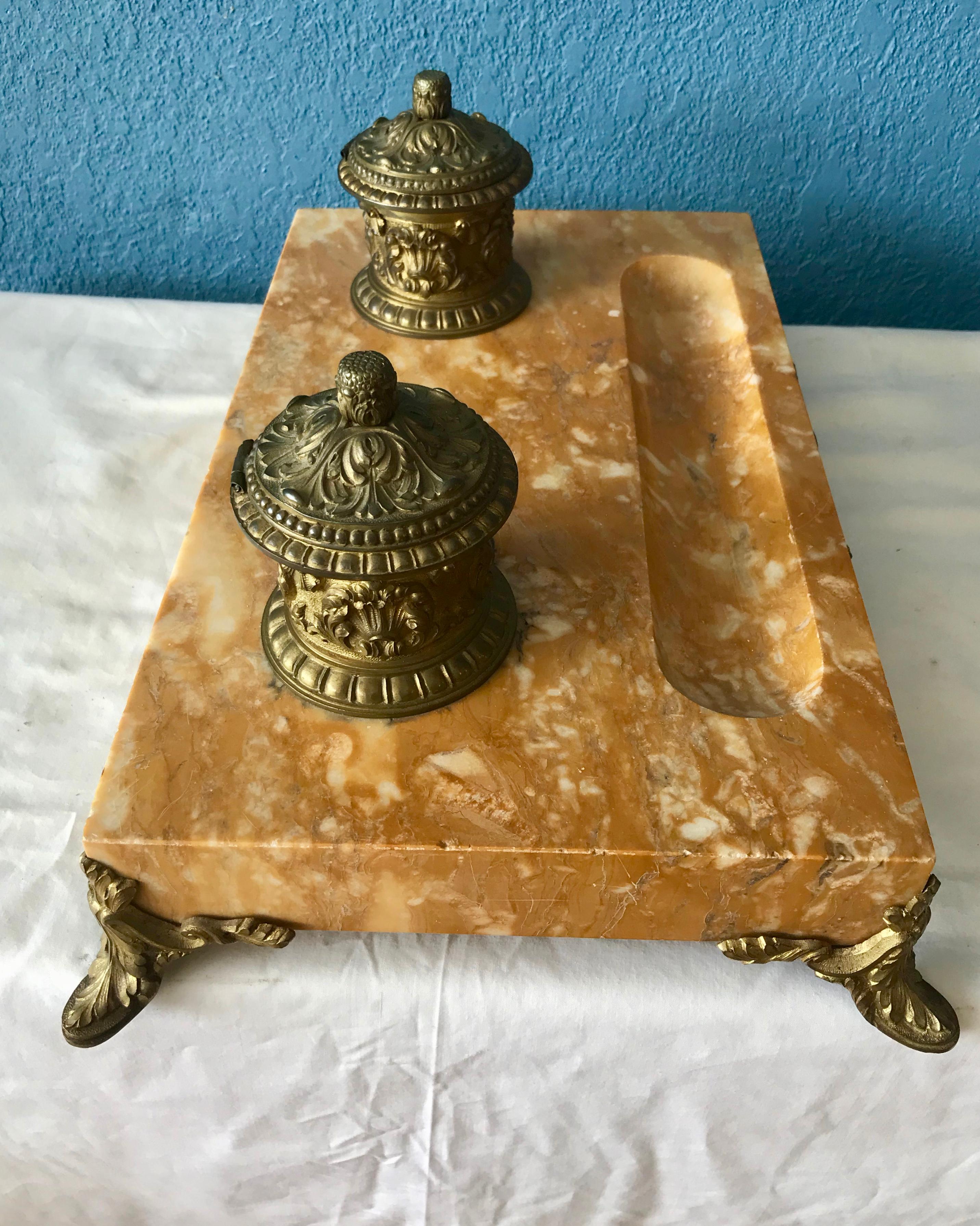 Massive 19th Century Sienna Marble Inkwell For Sale 4