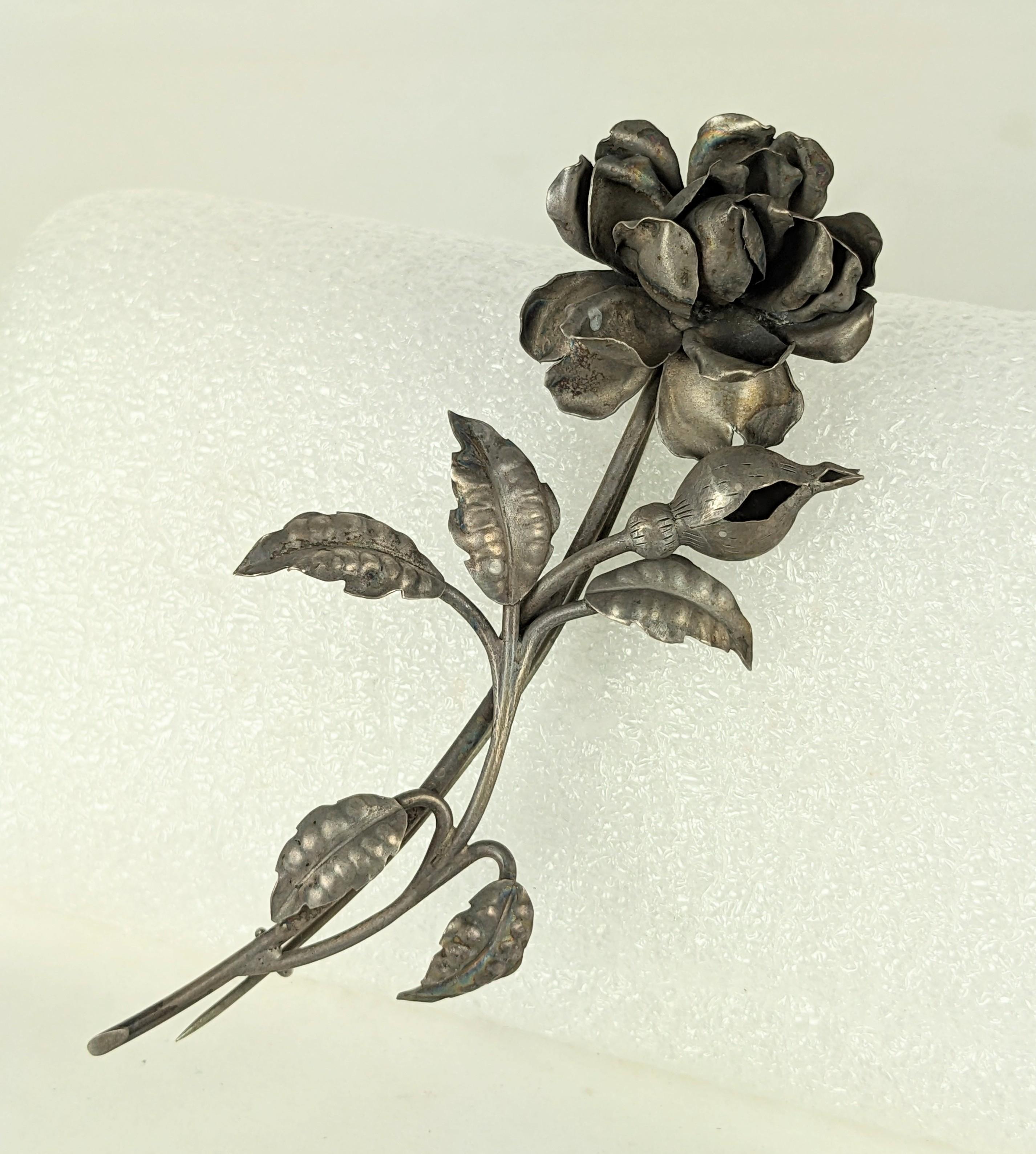 Massive 19th Century Silver Rose, hand crafted with extraordinary detailing by a fine jeweler of the period. 4.75