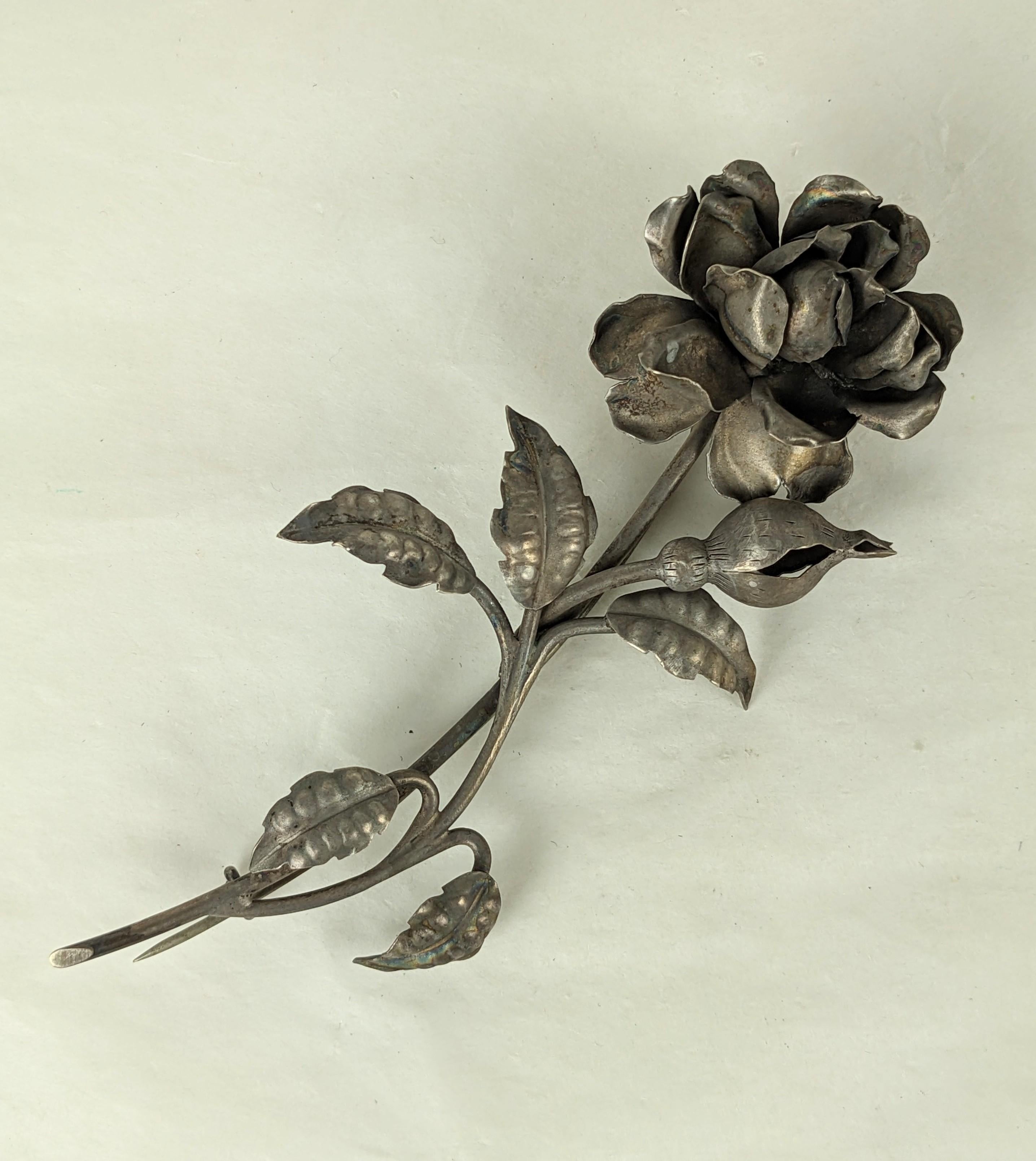 Massive 19th Century Silver Rose In Excellent Condition For Sale In New York, NY