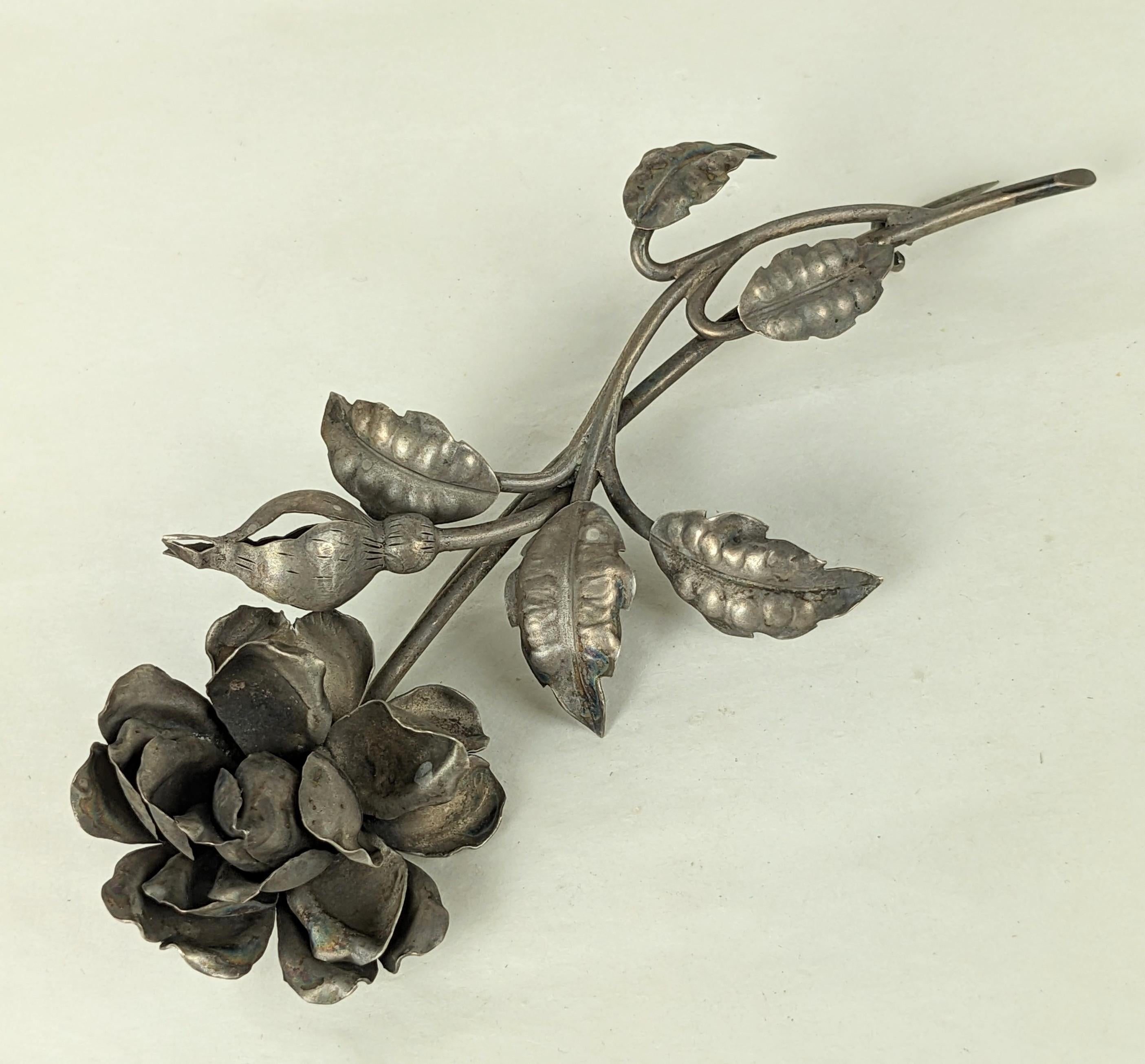 Women's or Men's Massive 19th Century Silver Rose For Sale