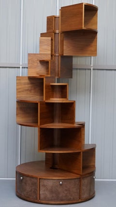 Massive Round Revolving Bookcase Display Cabinet with Cupboard Base
