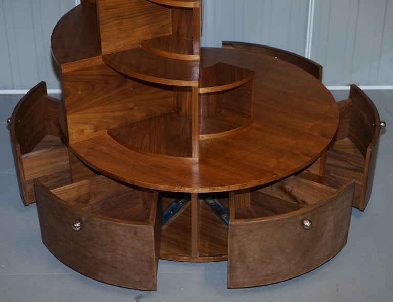 Massive Round Revolving Bookcase Display with Cupboard Base at