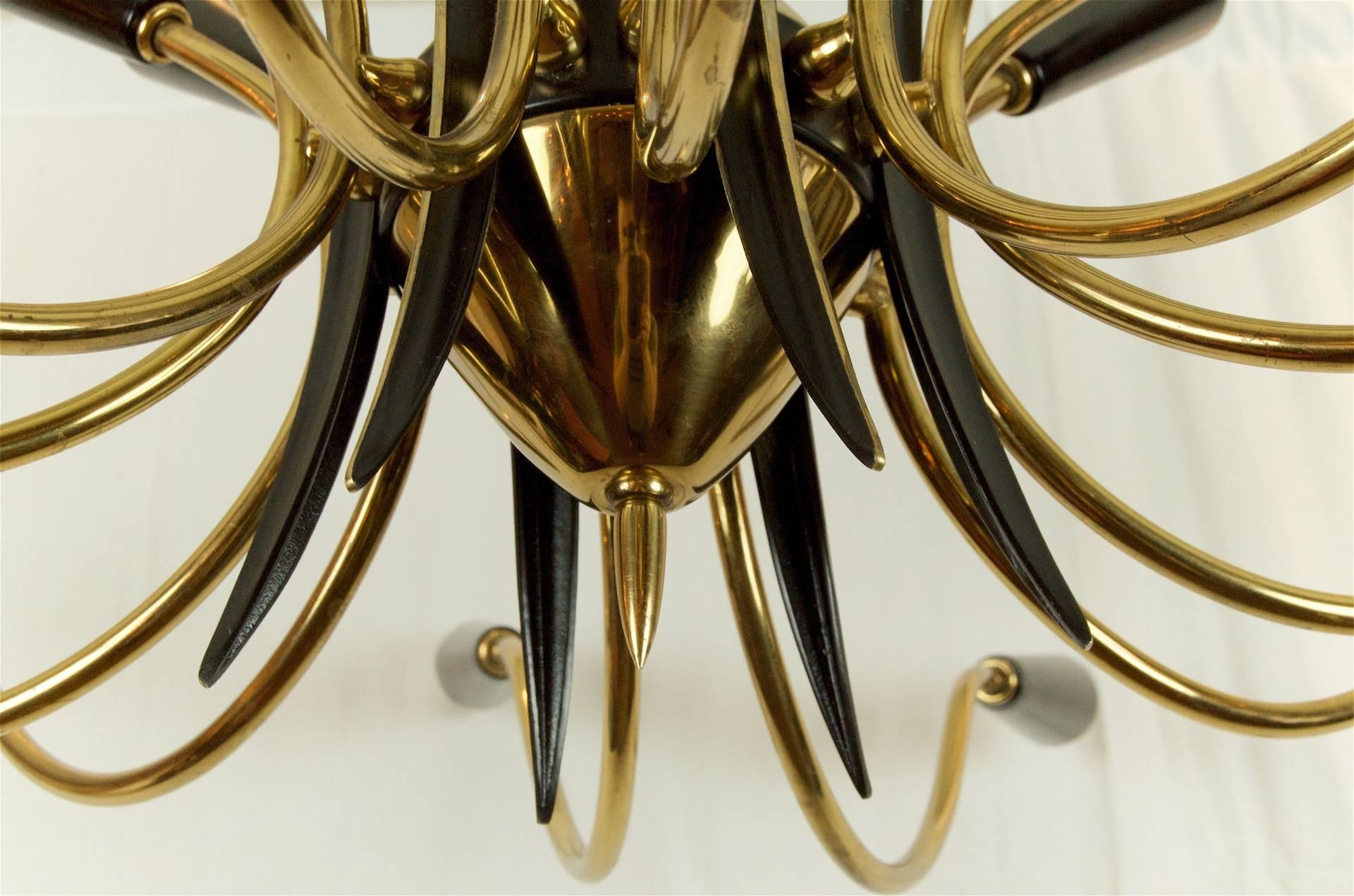 Massive 24-Arm Stilnovo Style Brass and Black Enamel Chandelier 5