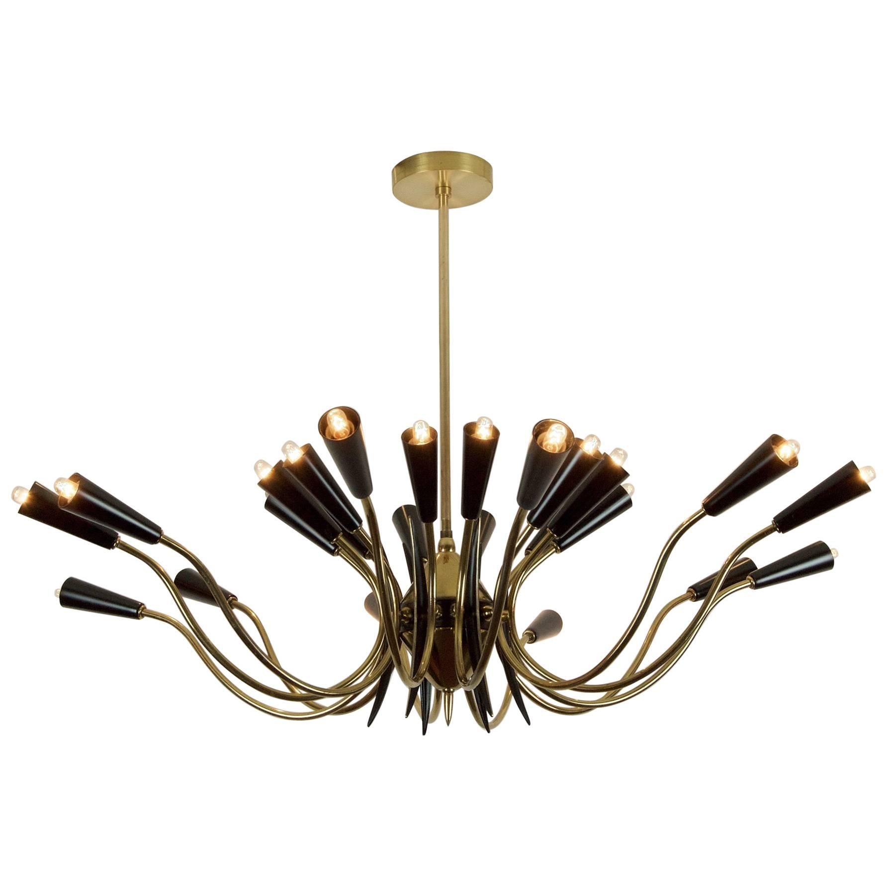 Massive 24-Arm Stilnovo Style Brass and Black Enamel Chandelier