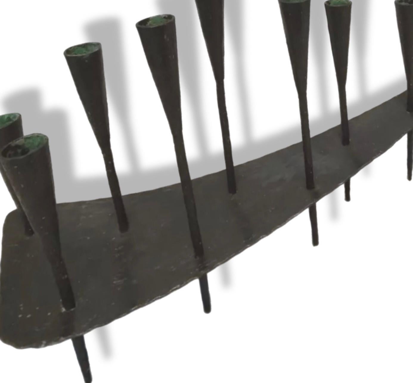 Massive 2Ft Mid Century Modern Iron Brutalist Noguchi Insp Sculptural Candelabra For Sale 5