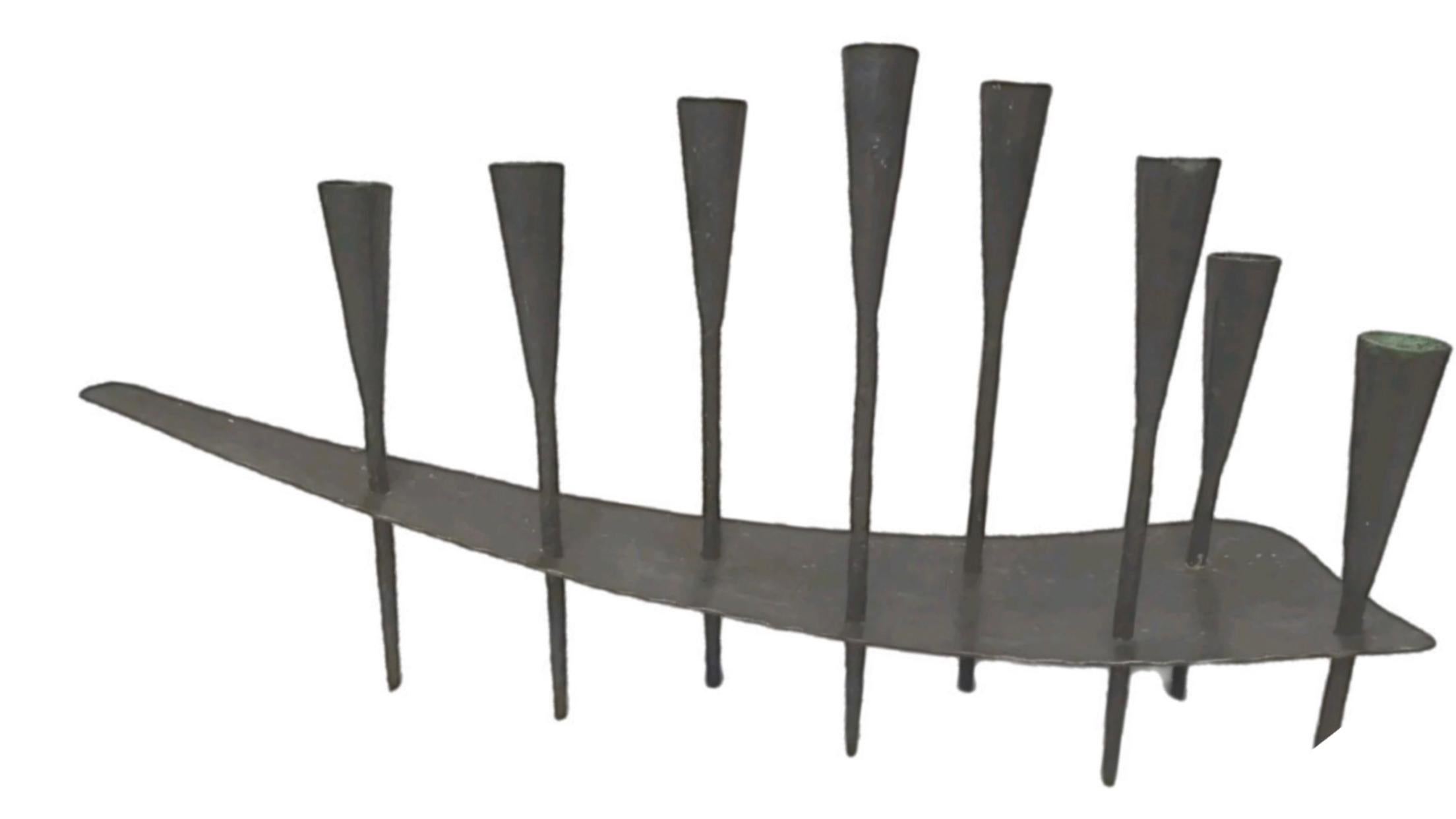 Massive 2Ft Mid Century Modern Iron Brutalist Noguchi Insp Sculptural Candelabra For Sale 6