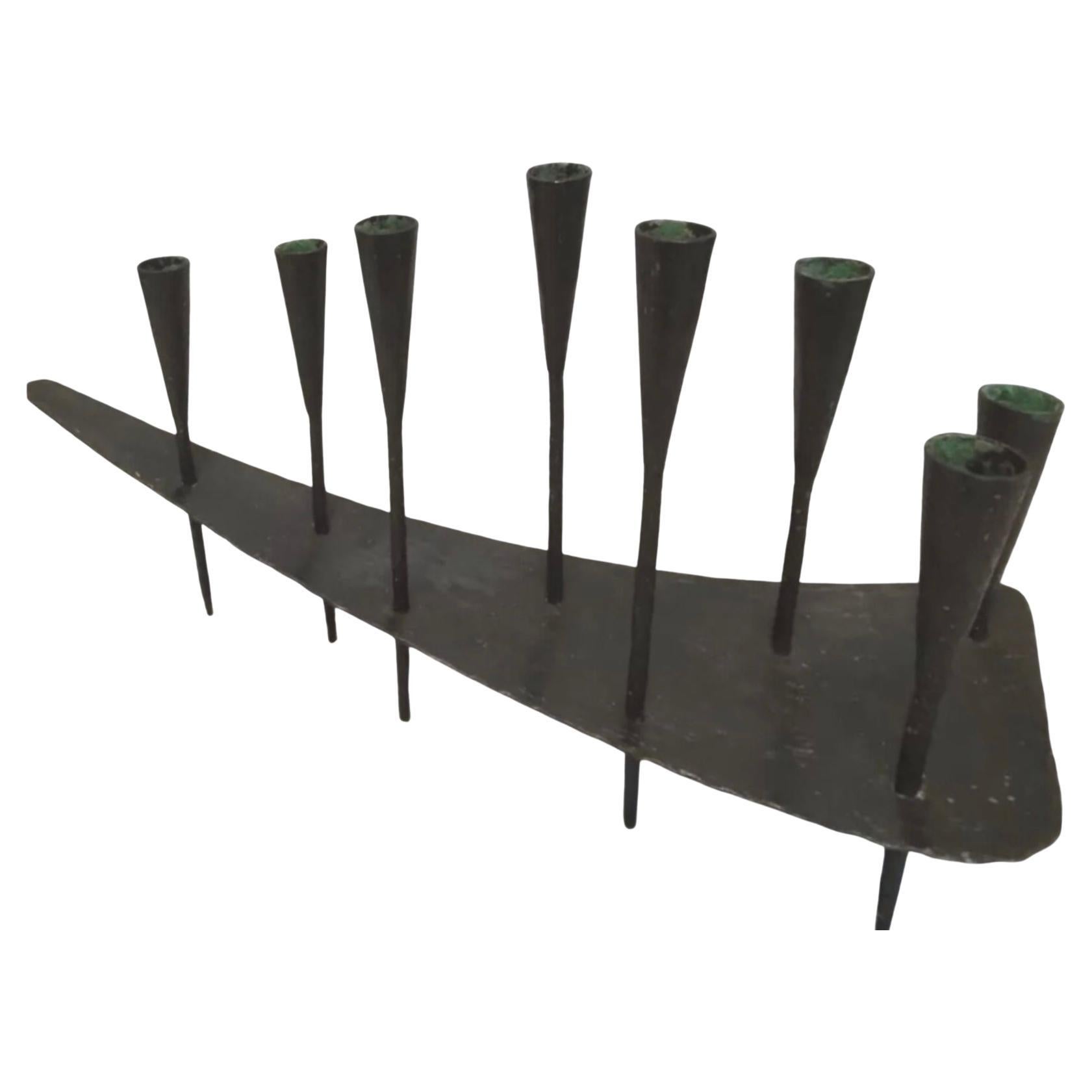 Massive 2Ft  Mid Century Modern Brutalist Isamu Noguchi Insp Sculptural Abstract Cast Iron Candelabra   Japan circa 1950

Extraordinary, hand forged, massive, 22