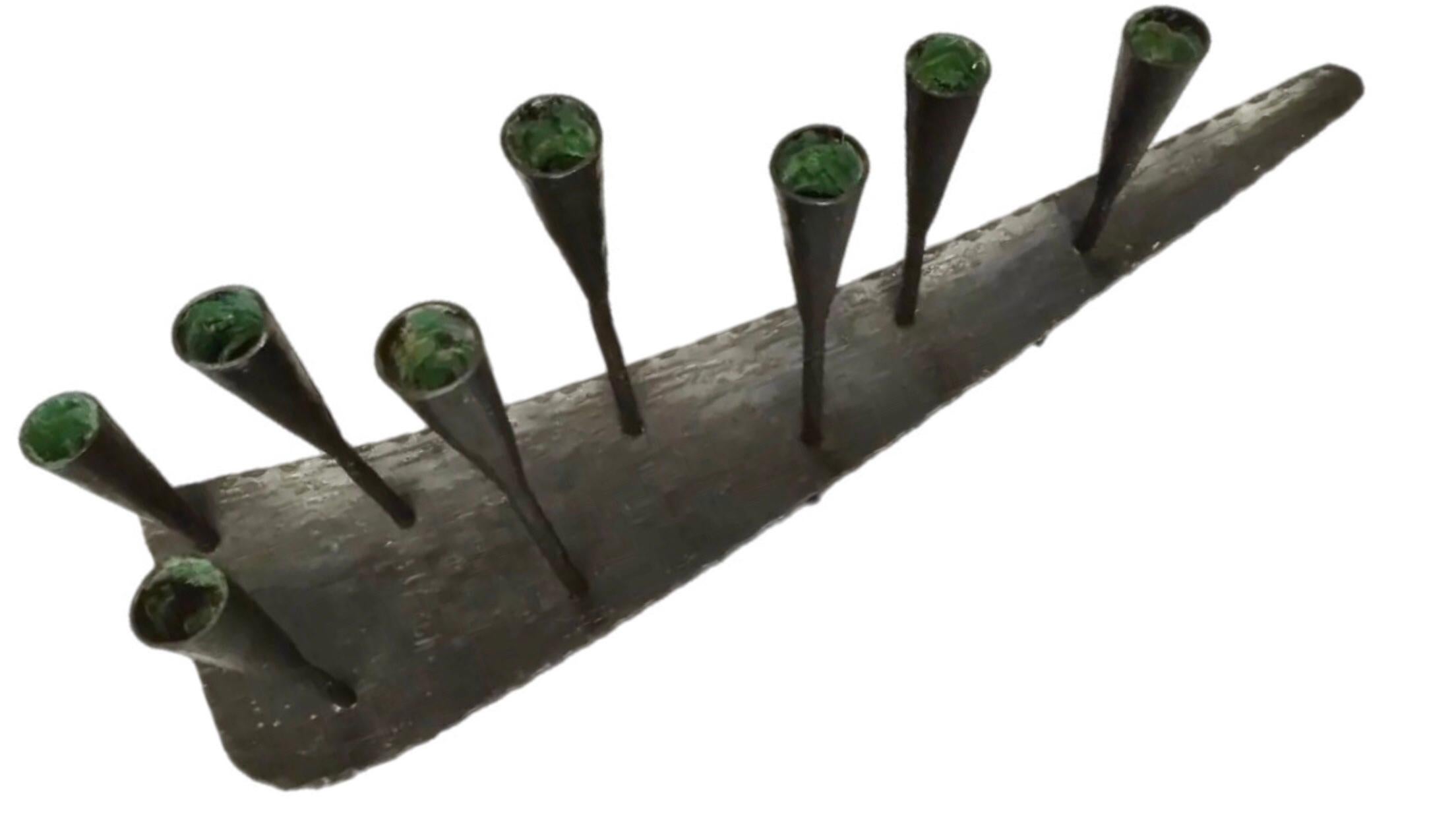 Massive 2Ft Mid Century Modern Iron Brutalist Noguchi Insp Sculptural Candelabra For Sale 1