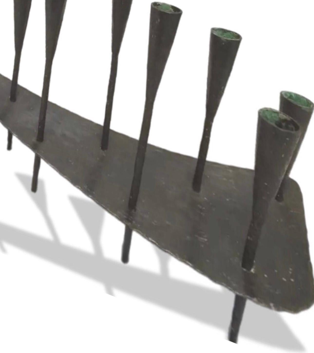 Massive 2Ft Mid Century Modern Iron Brutalist Noguchi Insp Sculptural Candelabra For Sale 2