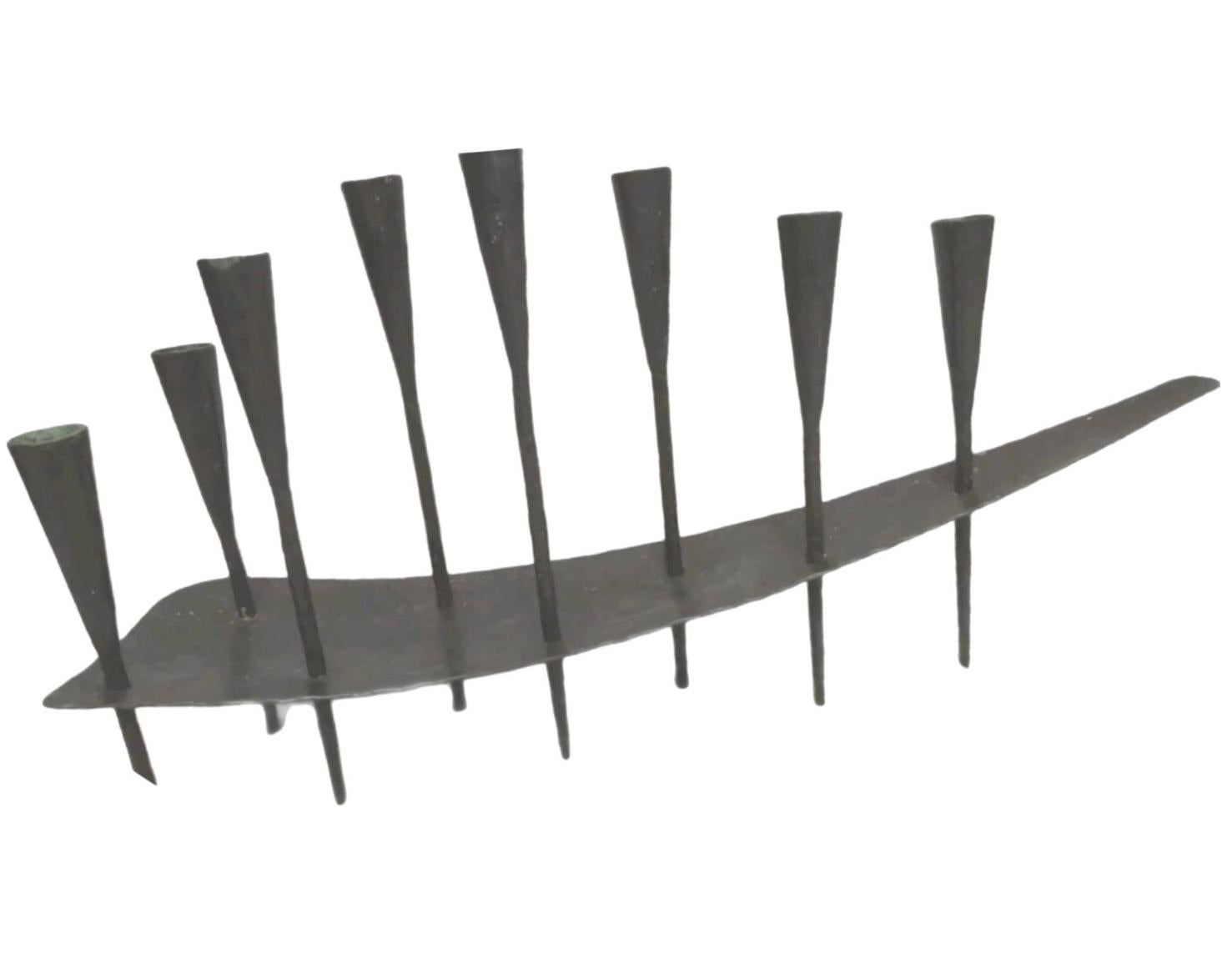 Japanese Massive 2Ft Mid Century Modern Iron Brutalist Noguchi Insp Sculptural Candelabra For Sale