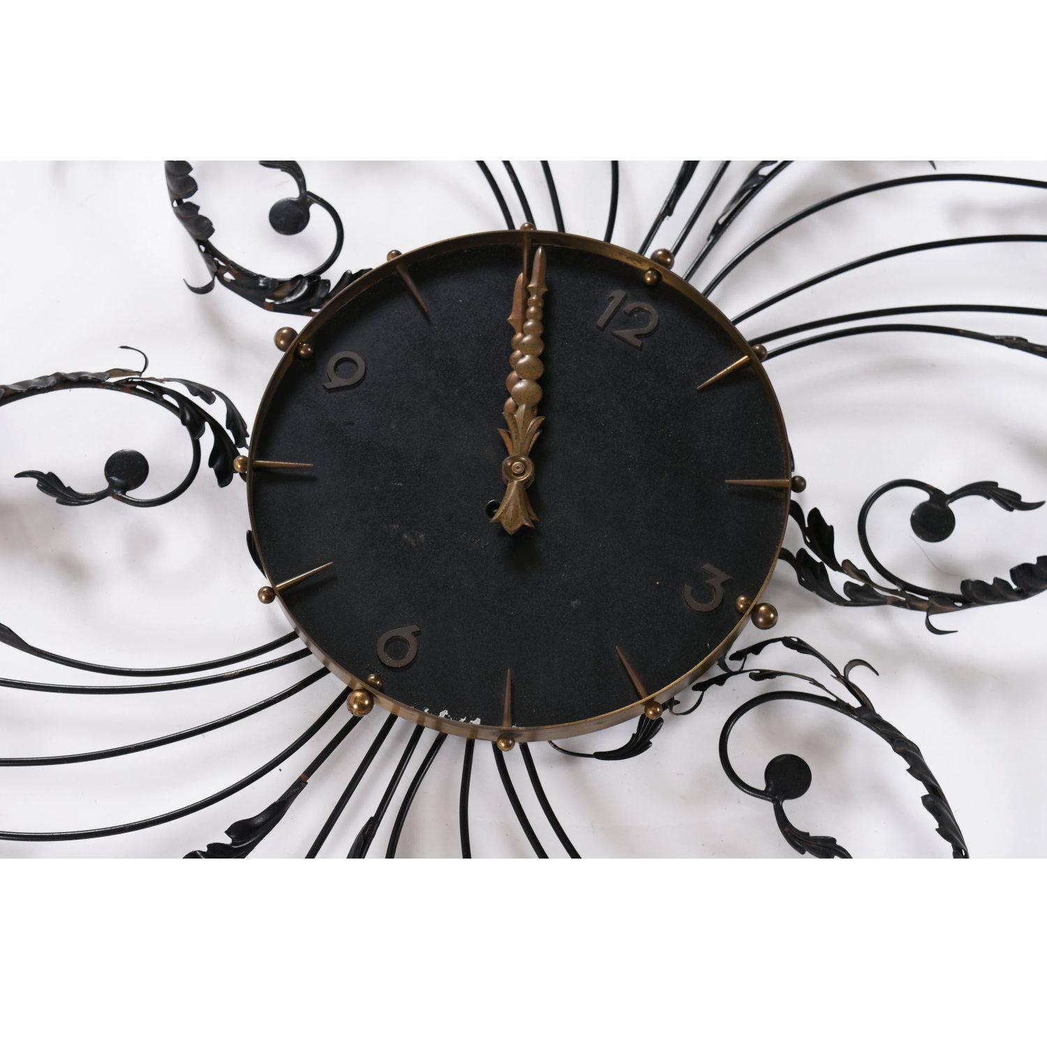 Metal Massive 3-Piece Vintage Black Tole 8-Day Wall Clock with Candelabra Sconces