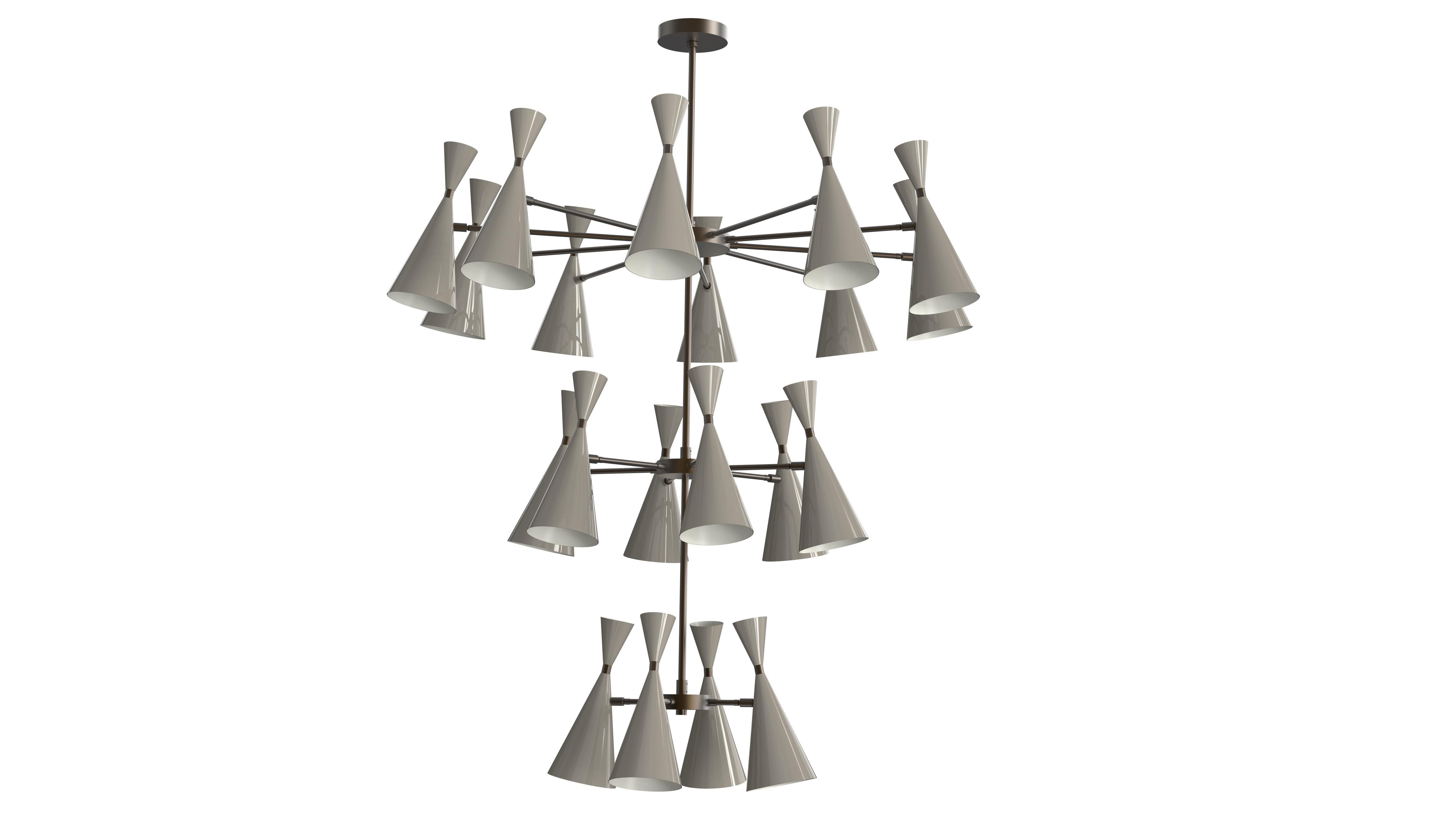 Massive 3-Tier MONOLITH Enamel and Brass Chandelier by Blueprint Lighting, 2016 For Sale 2