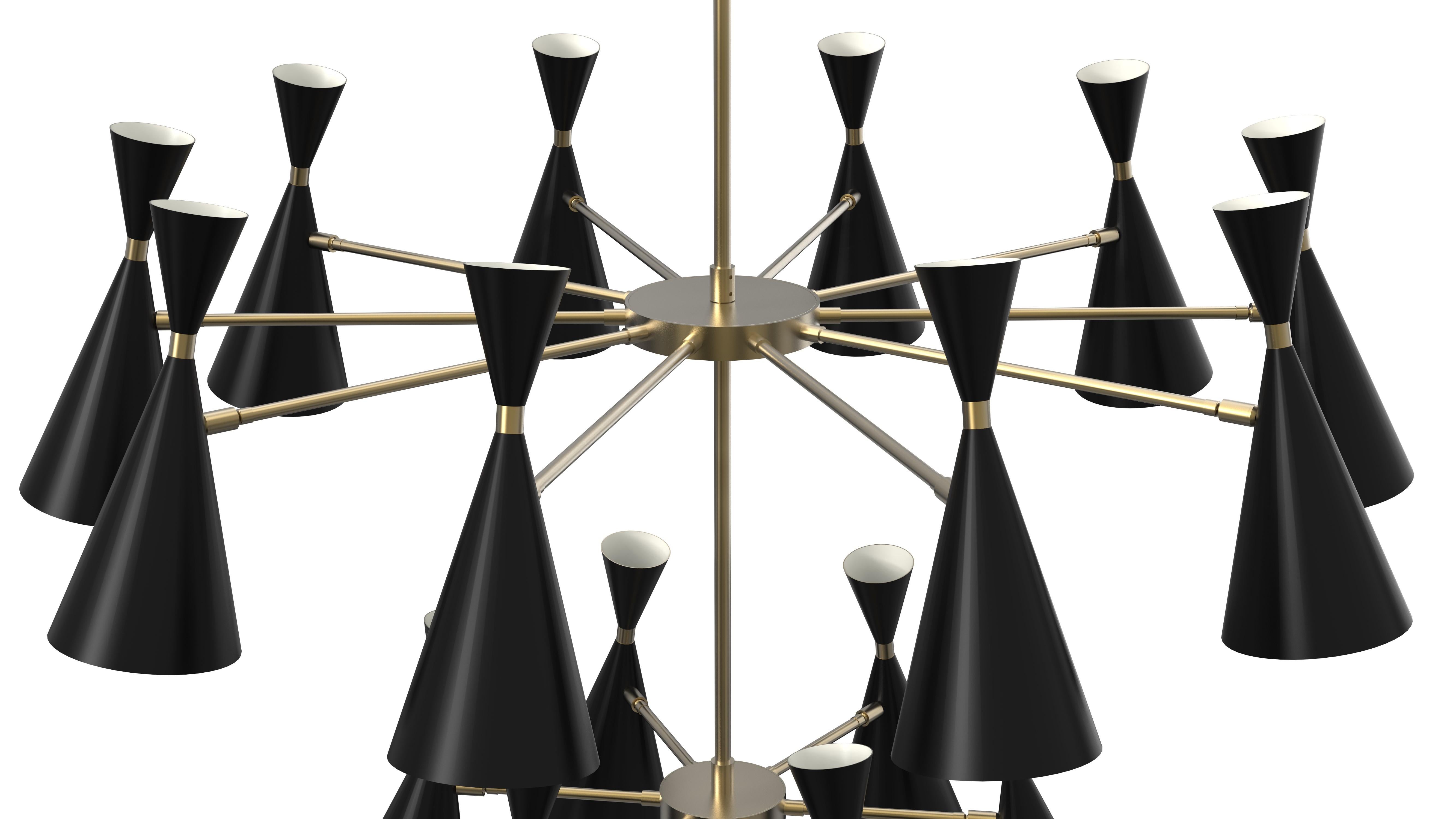 Mid-Century Modern Massive 3-Tier MONOLITH Enamel and Brass Chandelier by Blueprint Lighting, 2016 For Sale