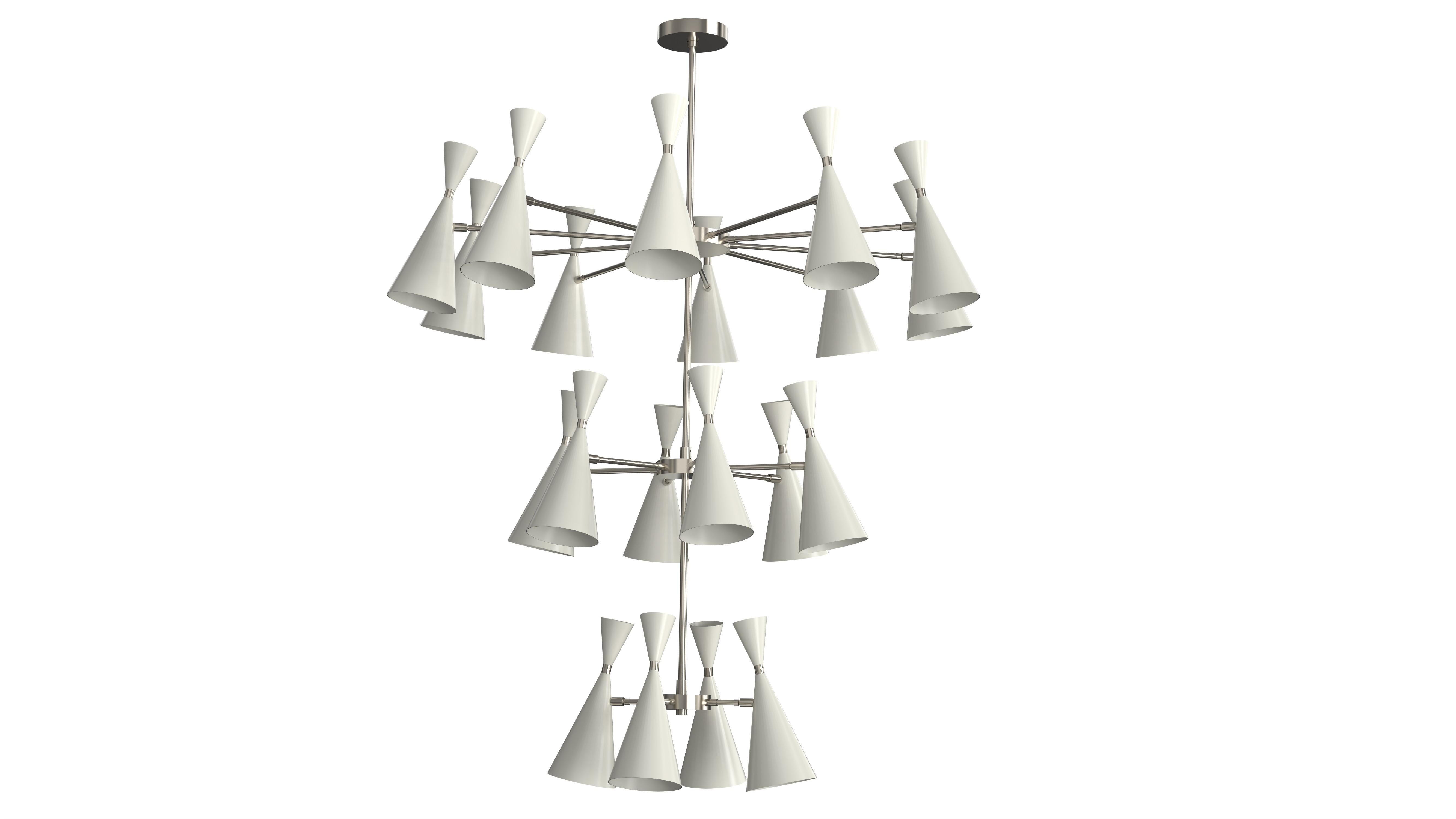 Contemporary Massive 3-Tier MONOLITH Enamel and Brass Chandelier by Blueprint Lighting, 2016 For Sale