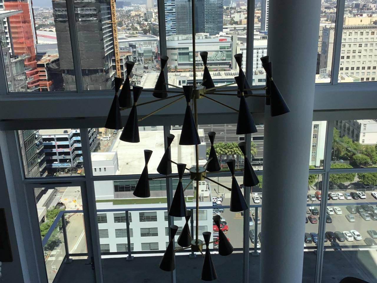 Massive 3-Tier MONOLITH Enamel and Brass Chandelier by Blueprint Lighting, 2016 In Excellent Condition For Sale In New York, NY