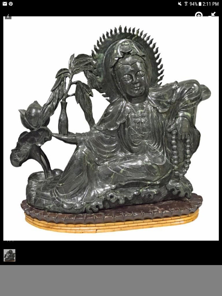 Massive Chinese Guanyin Statue in Jade-Like Green Hardstone For Sale 8