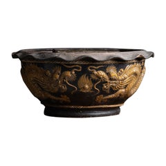 Massive 39 Inch Terracotta Dragon Bowl, Japan circa 1950