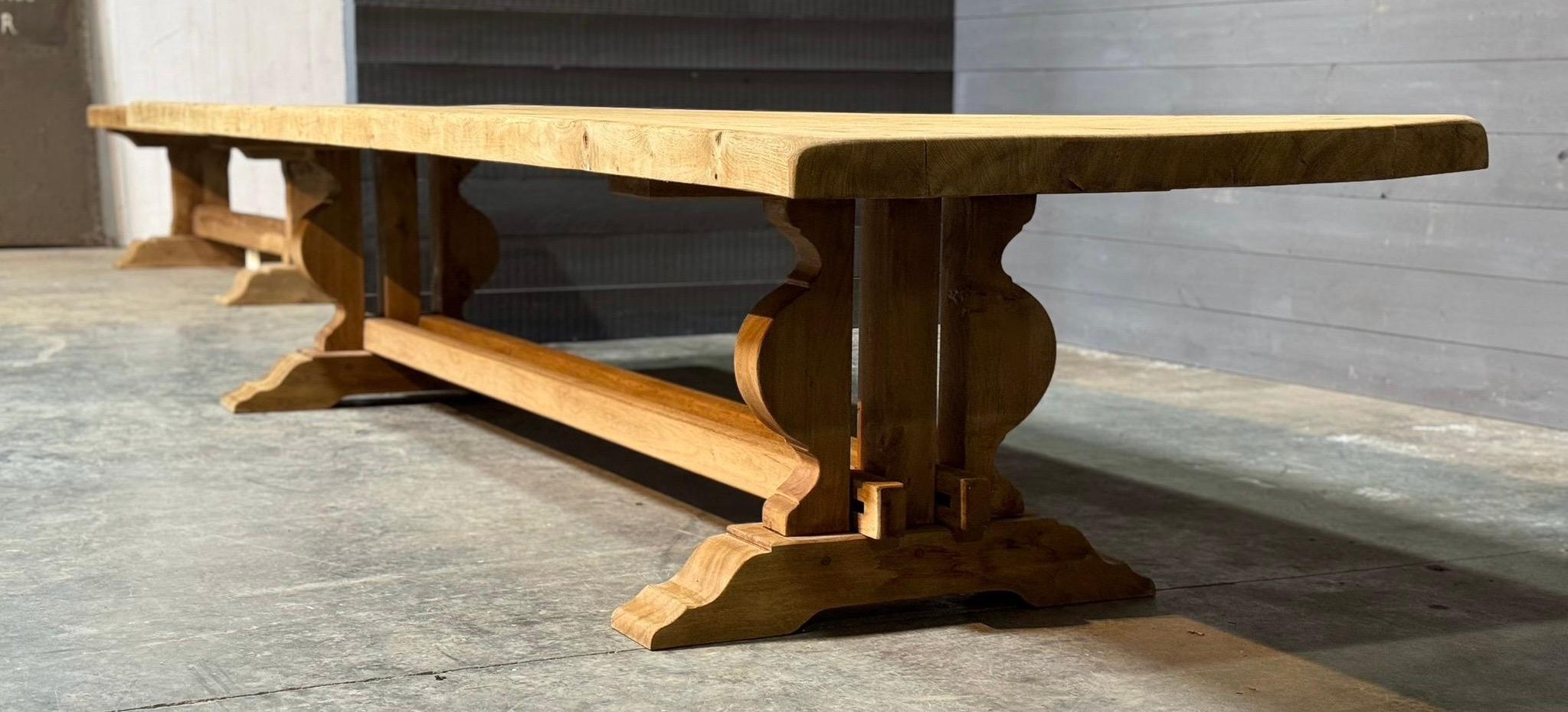 Massive 4 Meter French Bleached Oak Trestle Farmhouse Dining Table  For Sale 7
