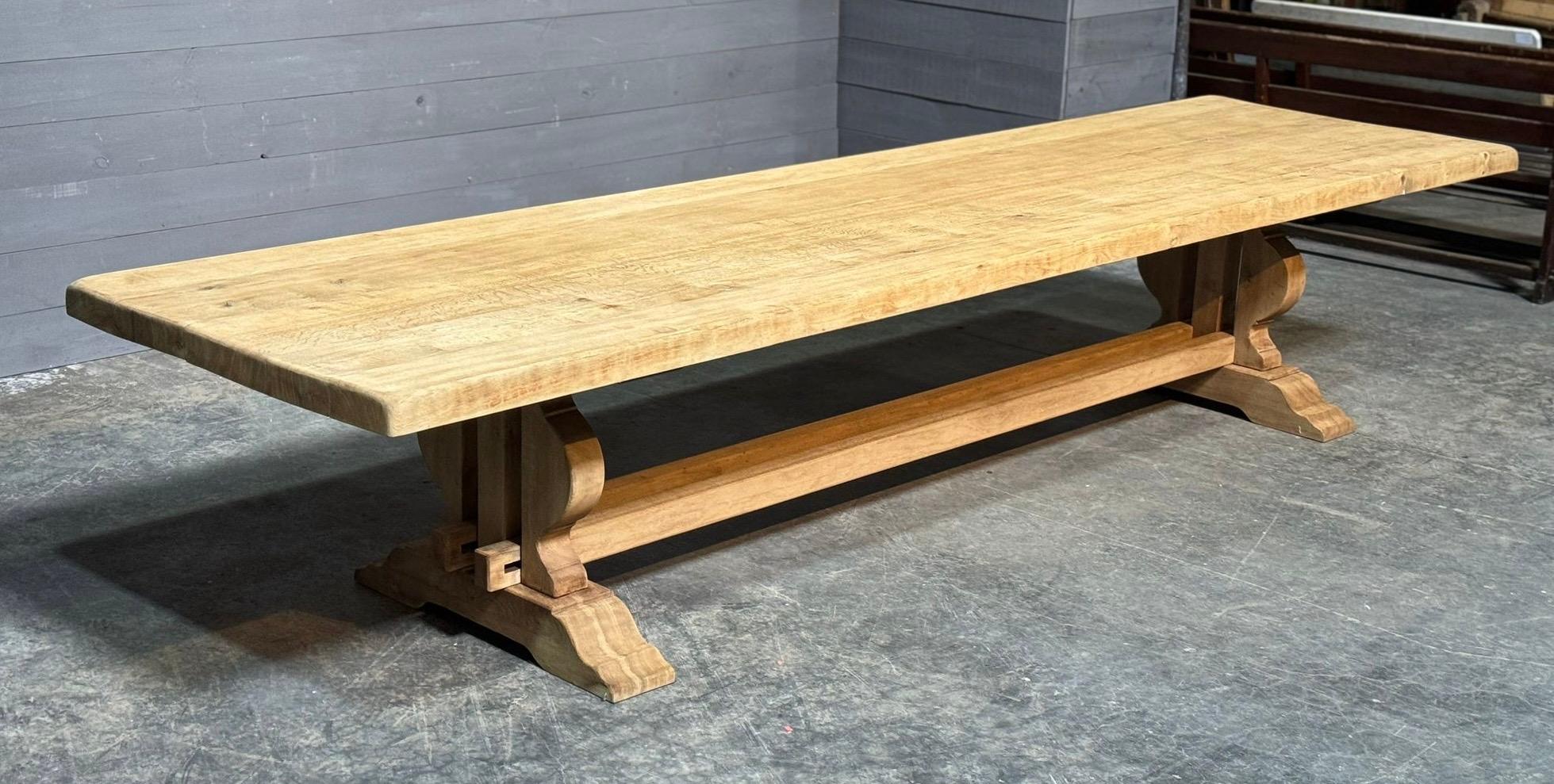 20th Century Massive 4 Meter French Bleached Oak Trestle Farmhouse Dining Table  For Sale