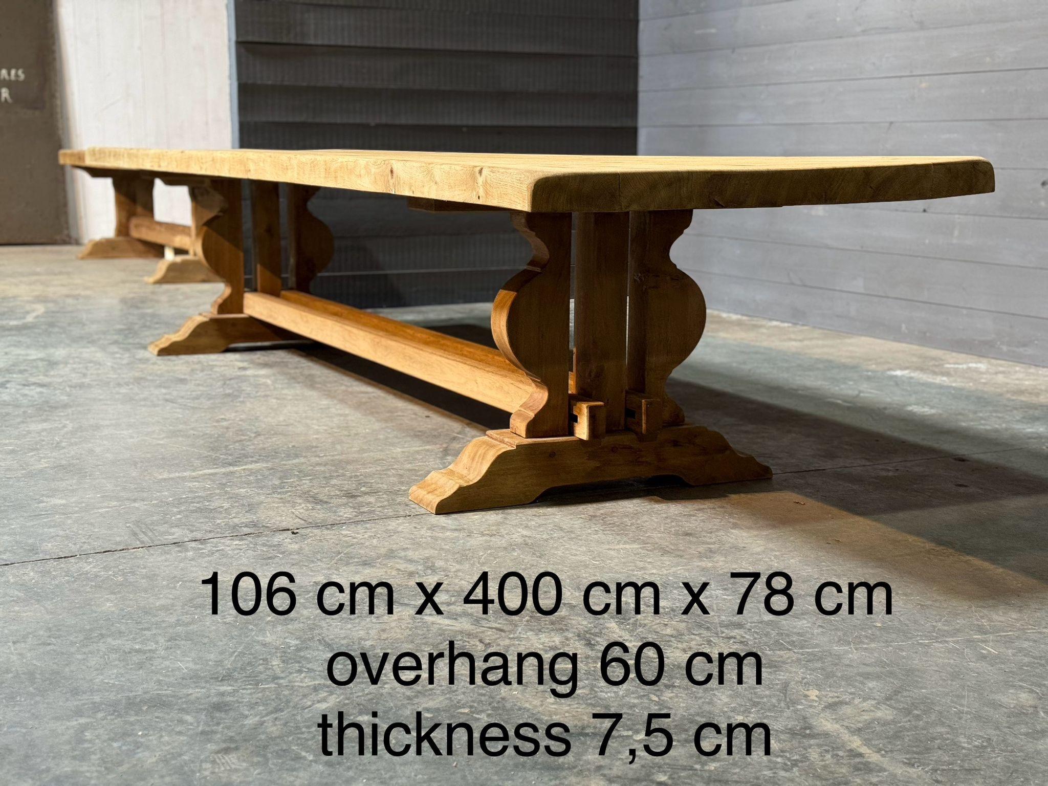 Massive 4 Meter French Bleached Oak Trestle Farmhouse Dining Table  For Sale 3