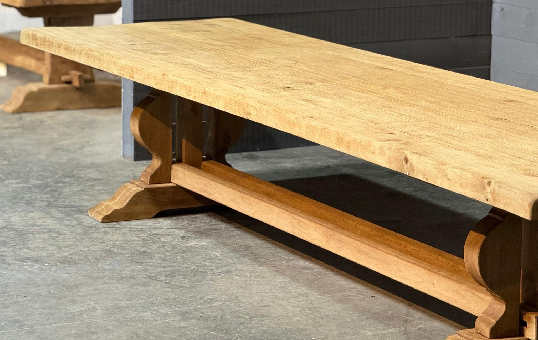 Massive 4 Meter French Bleached Oak Trestle Farmhouse Dining Table  For Sale 5