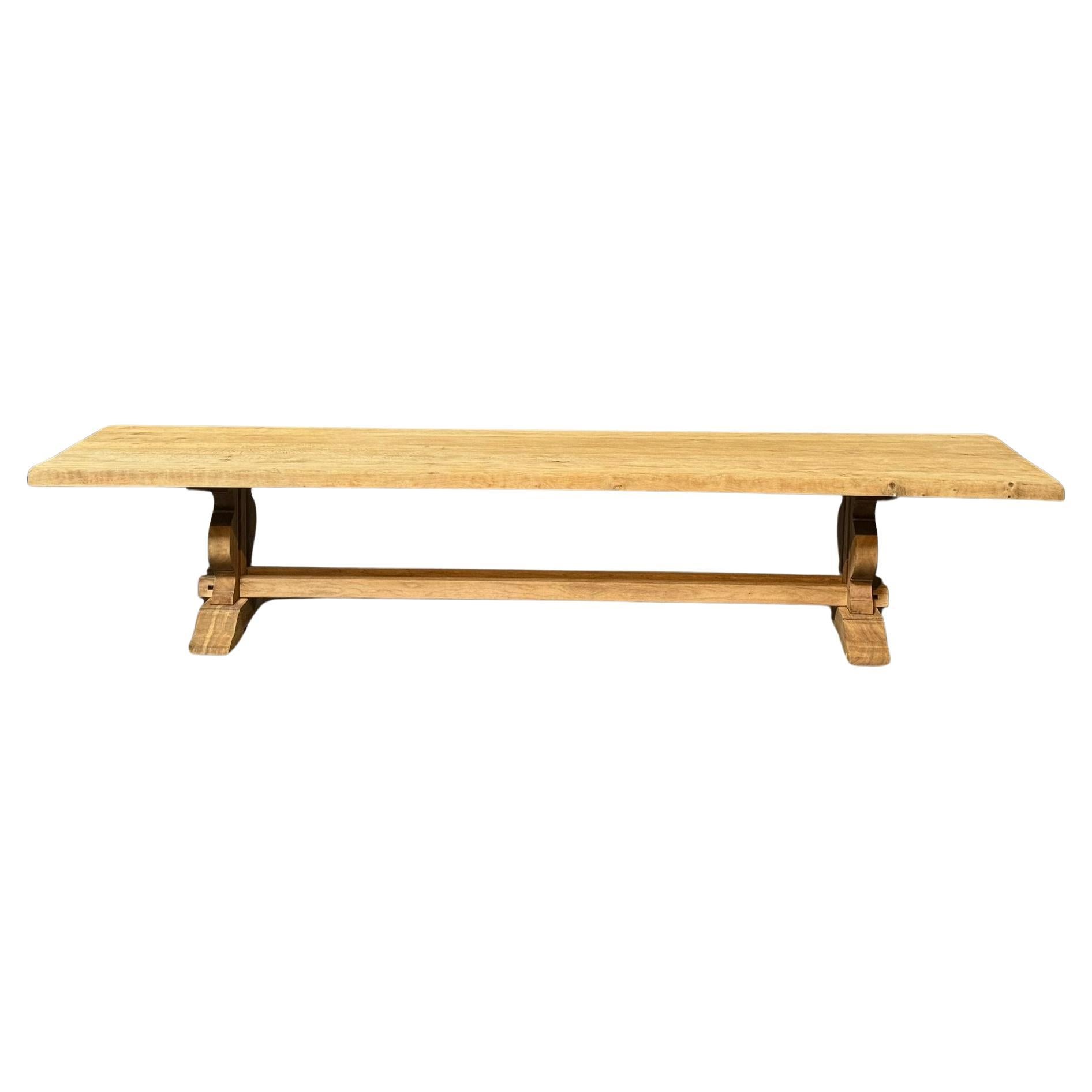 Massive 4 Meter French Bleached Oak Trestle Farmhouse Dining Table  For Sale