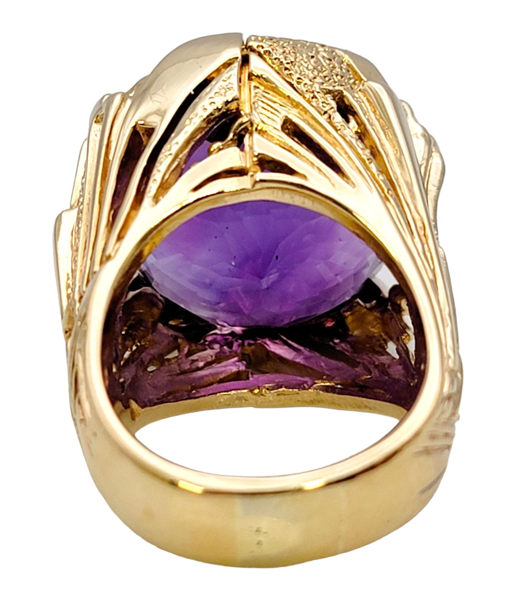 Massive 40.01 Carat Round Cut Amethyst Solitaire Cocktail Ring in Yellow Gold  For Sale 3