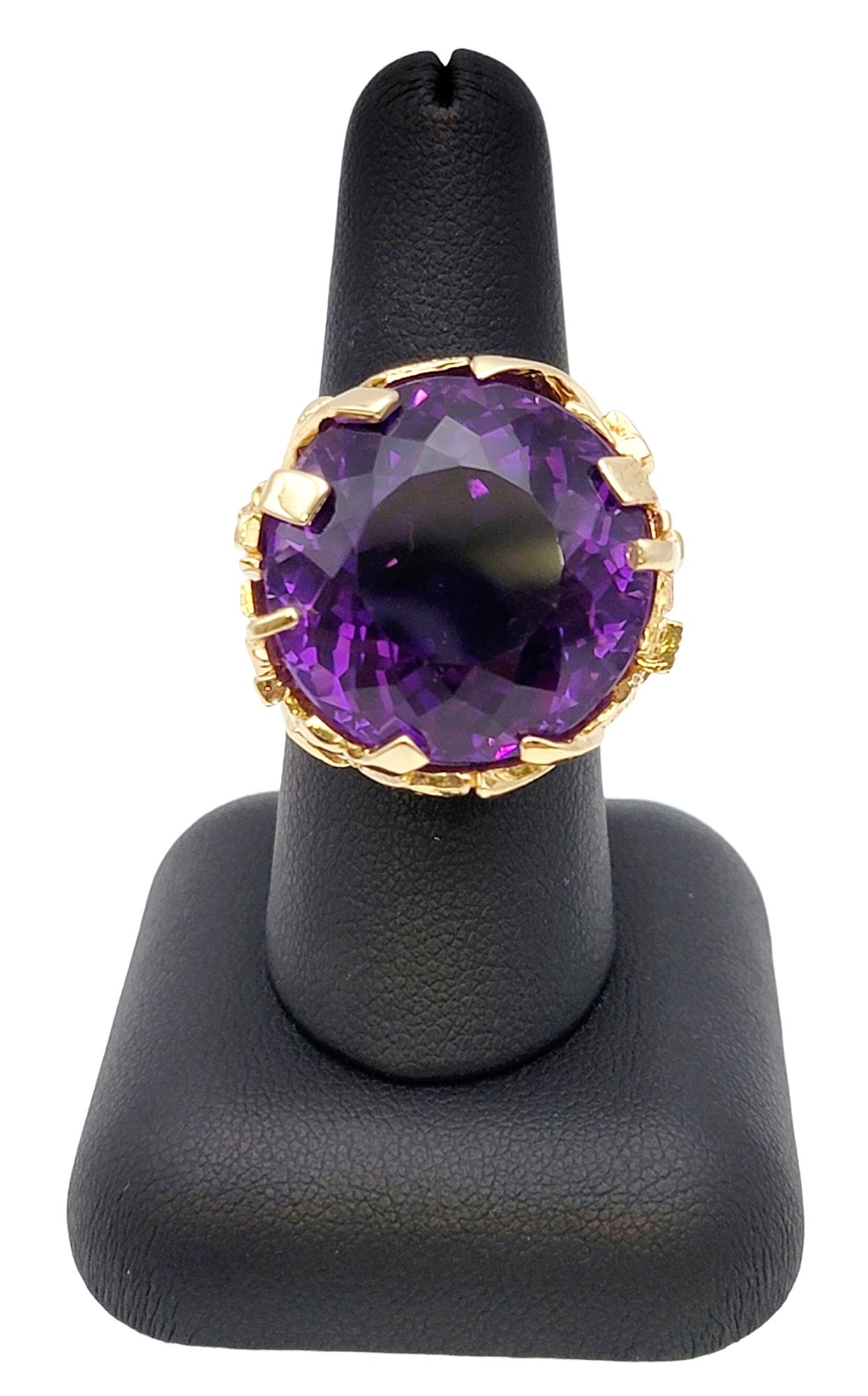 Massive 40.01 Carat Round Cut Amethyst Solitaire Cocktail Ring in Yellow Gold  For Sale 6