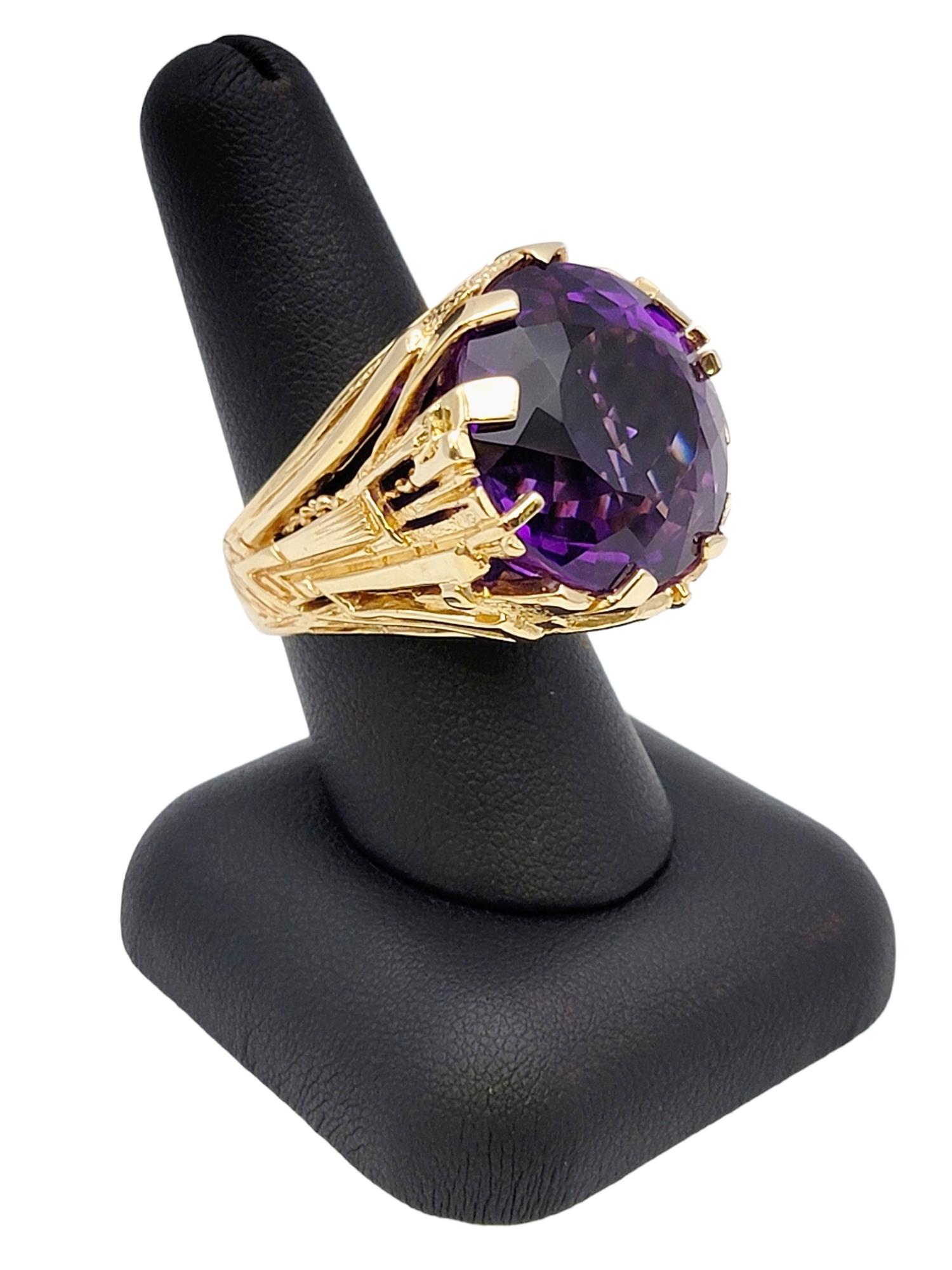 Massive 40.01 Carat Round Cut Amethyst Solitaire Cocktail Ring in Yellow Gold  For Sale 7