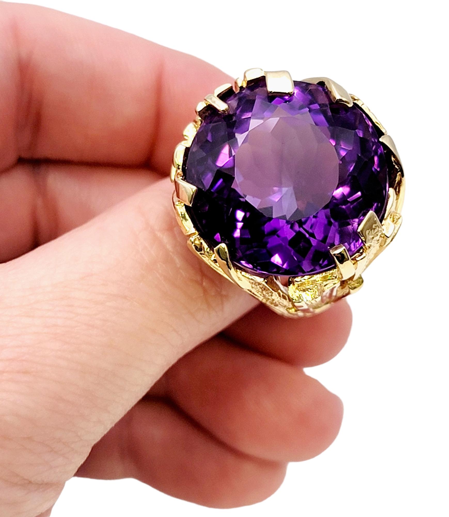 Massive 40.01 Carat Round Cut Amethyst Solitaire Cocktail Ring in Yellow Gold  For Sale 8