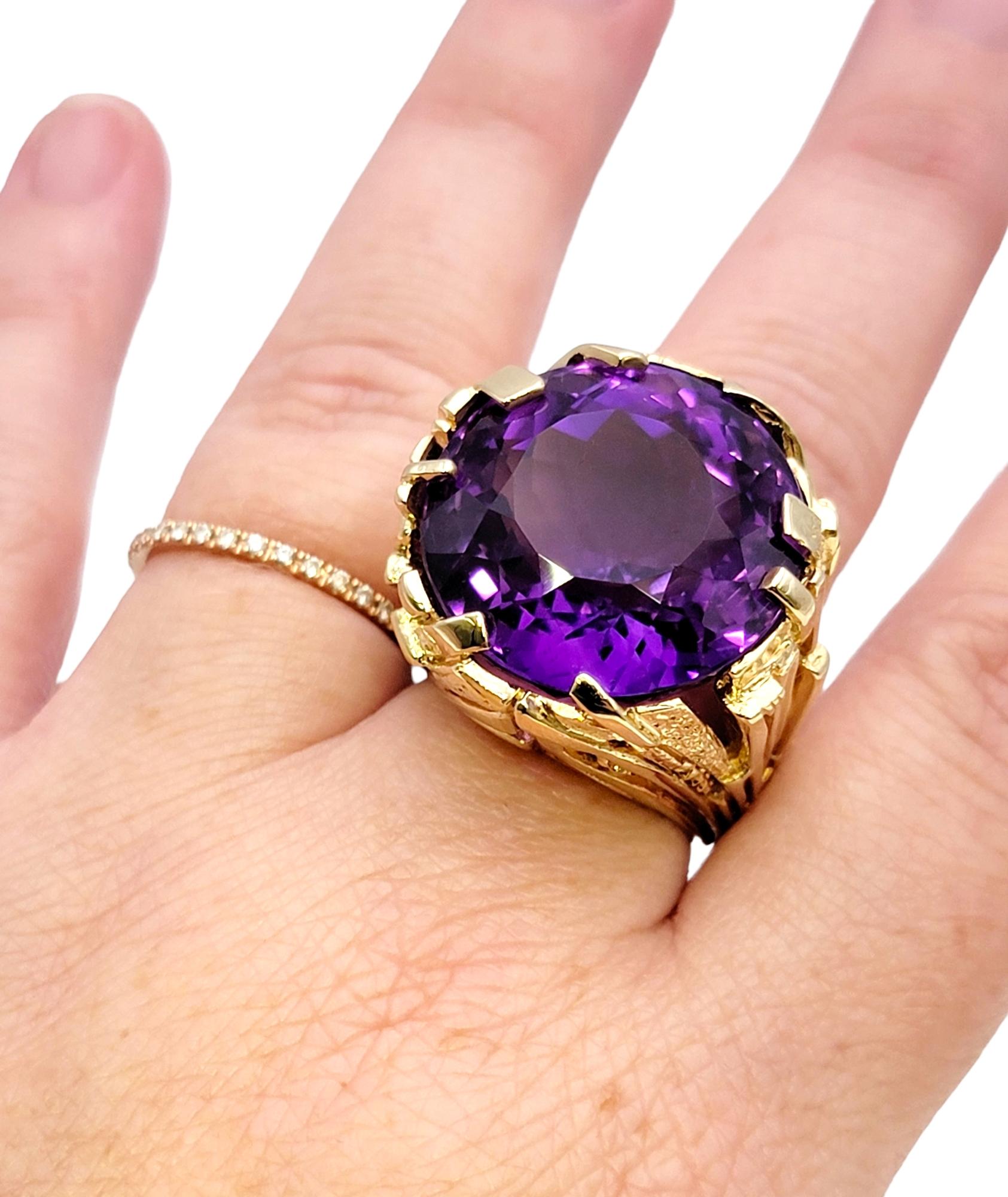 Massive 40.01 Carat Round Cut Amethyst Solitaire Cocktail Ring in Yellow Gold  For Sale 9