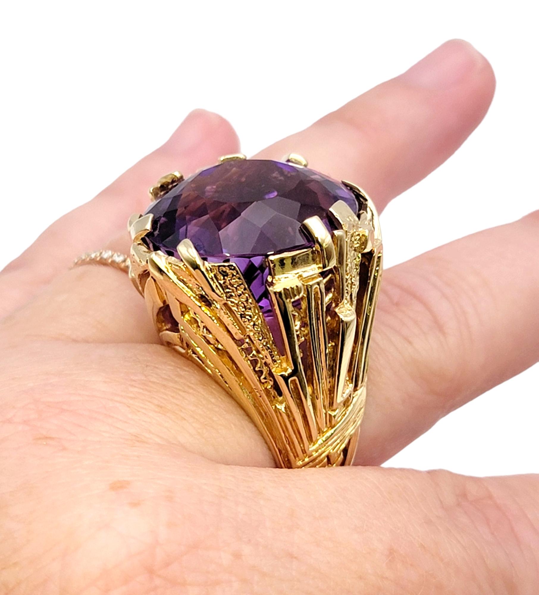 Massive 40.01 Carat Round Cut Amethyst Solitaire Cocktail Ring in Yellow Gold  For Sale 10