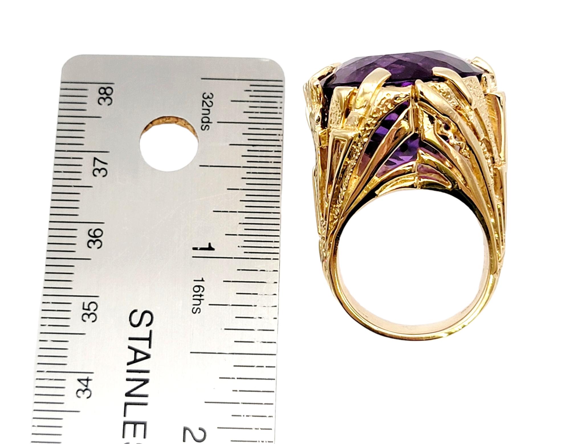 Massive 40.01 Carat Round Cut Amethyst Solitaire Cocktail Ring in Yellow Gold  For Sale 11