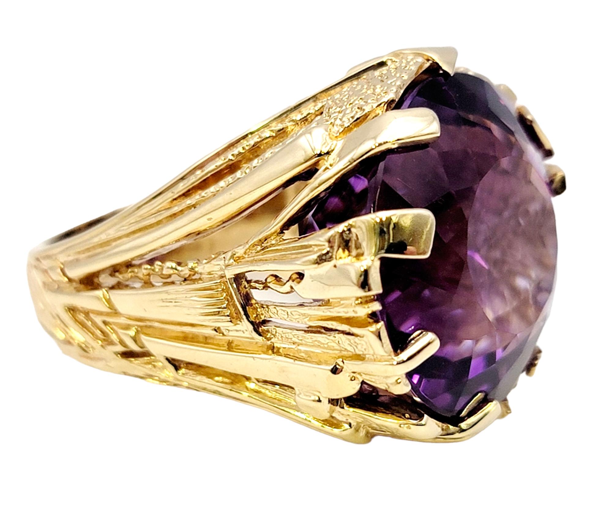 Contemporary Massive 40.01 Carat Round Cut Amethyst Solitaire Cocktail Ring in Yellow Gold  For Sale