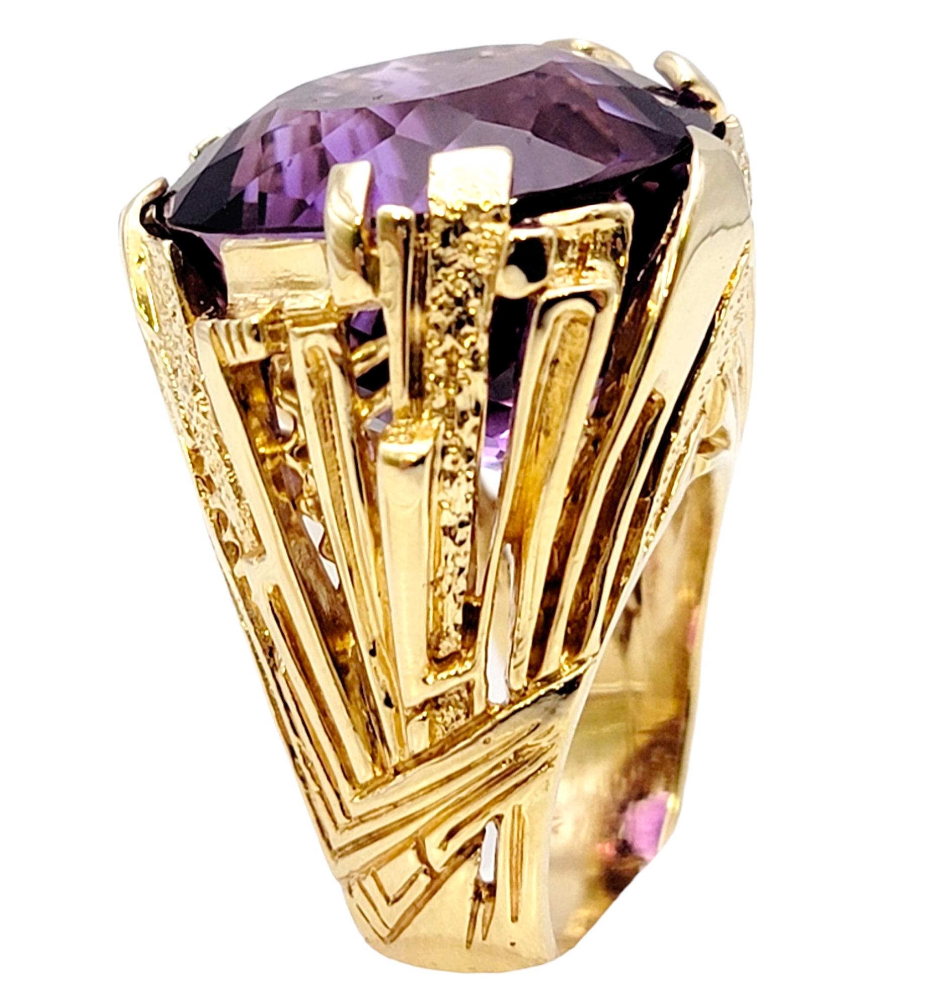 Women's Massive 40.01 Carat Round Cut Amethyst Solitaire Cocktail Ring in Yellow Gold  For Sale