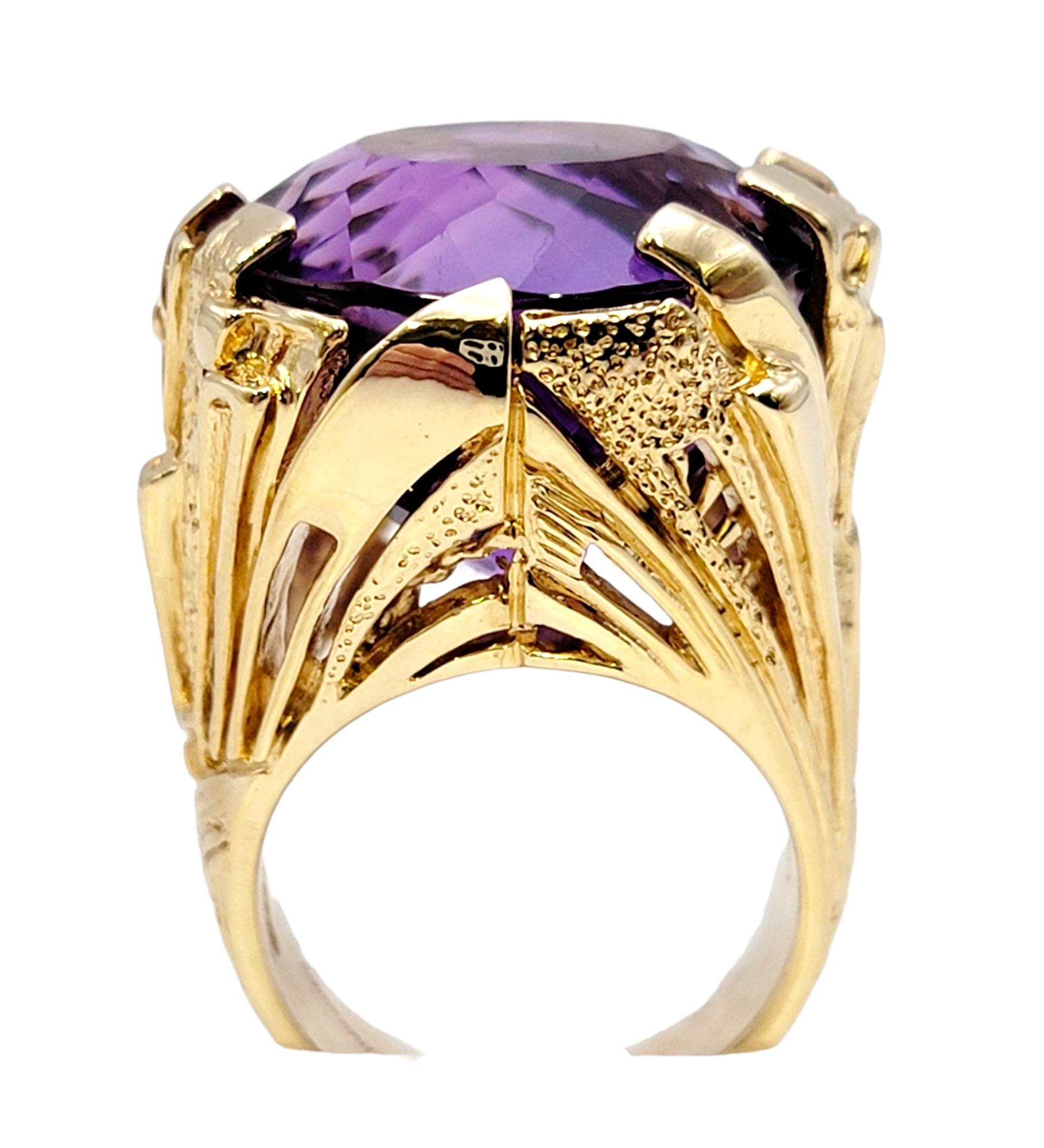 Massive 40.01 Carat Round Cut Amethyst Solitaire Cocktail Ring in Yellow Gold  For Sale 2