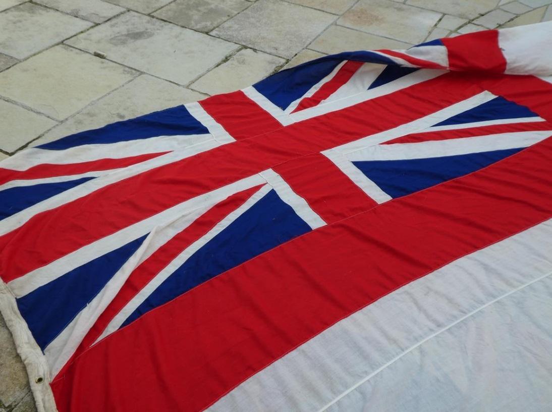 We are delighted to offer this absolutely massive vintage English St George cross British Royal Navy War Ensign flag

This is the most impressive flag I have ever seen, it is truly humongous, 5.3 meters by 2.7 meters! This would cover the front of