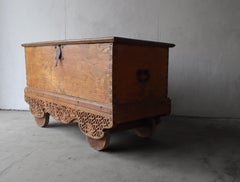 Massive 5ft Antique Carved Teak Wheeled Dowry Chest