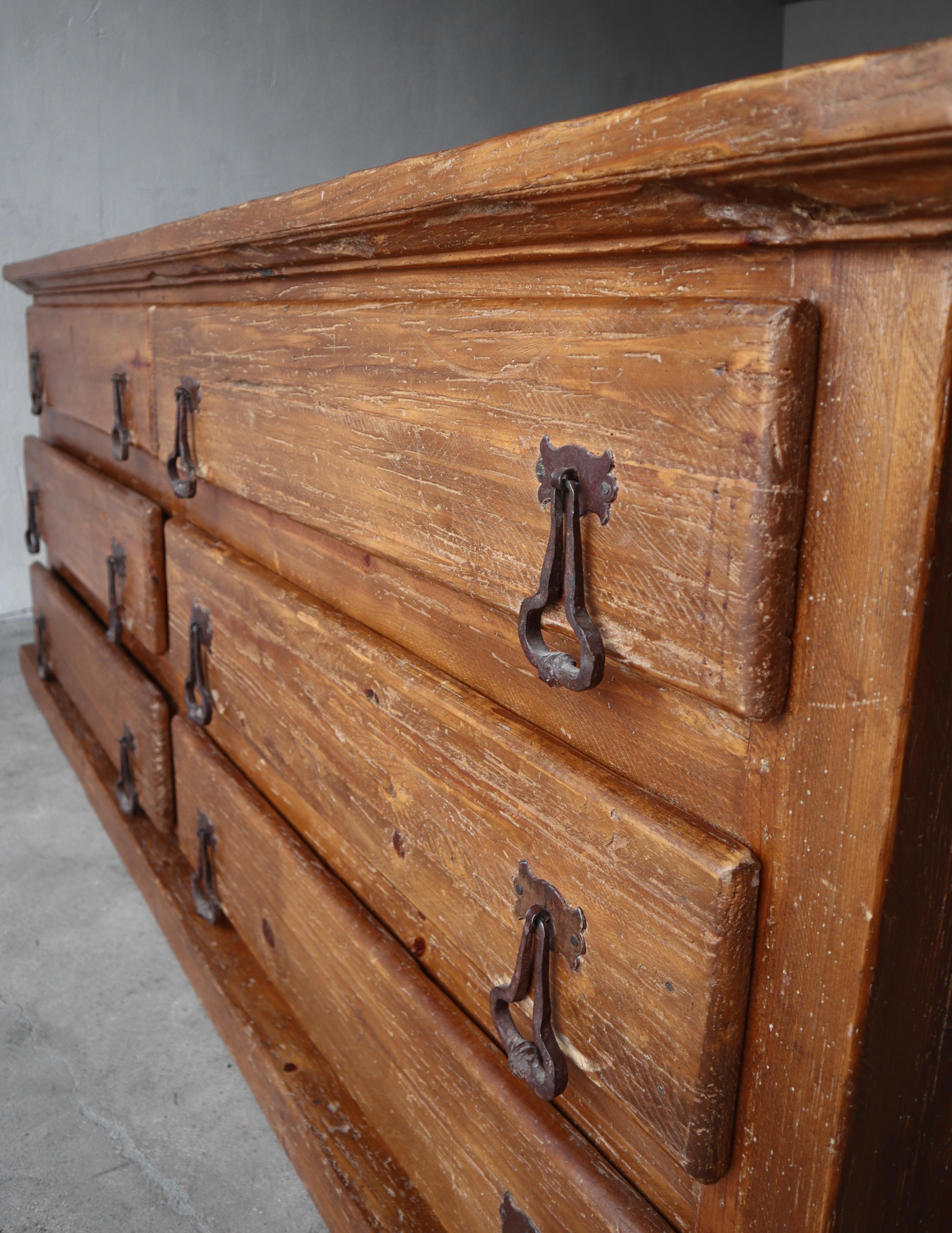 Wood Massive 6 Drawer Antique Wabi-Sabi Dresser