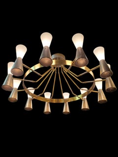 Massive 62" Wide Mid Century Modern 24 light circular cone chandelier Lightolier