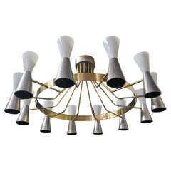 Massive 62" Wide Mid Century Modern 24 light circular cone chandelier Lightolier