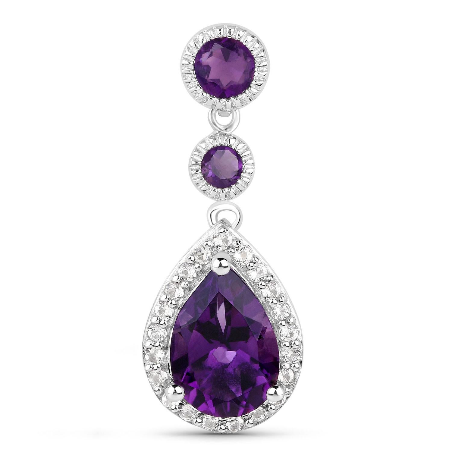 Massive 7 Carats Amethyst and White Topaz Dangle Earrings 18k White Gold Plated In Excellent Condition For Sale In Laguna Niguel, CA