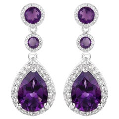 Pendientes colgantes de amatista Topacio blanco 6,98 quilates Plata chapada en oro blanco de 18 quilates