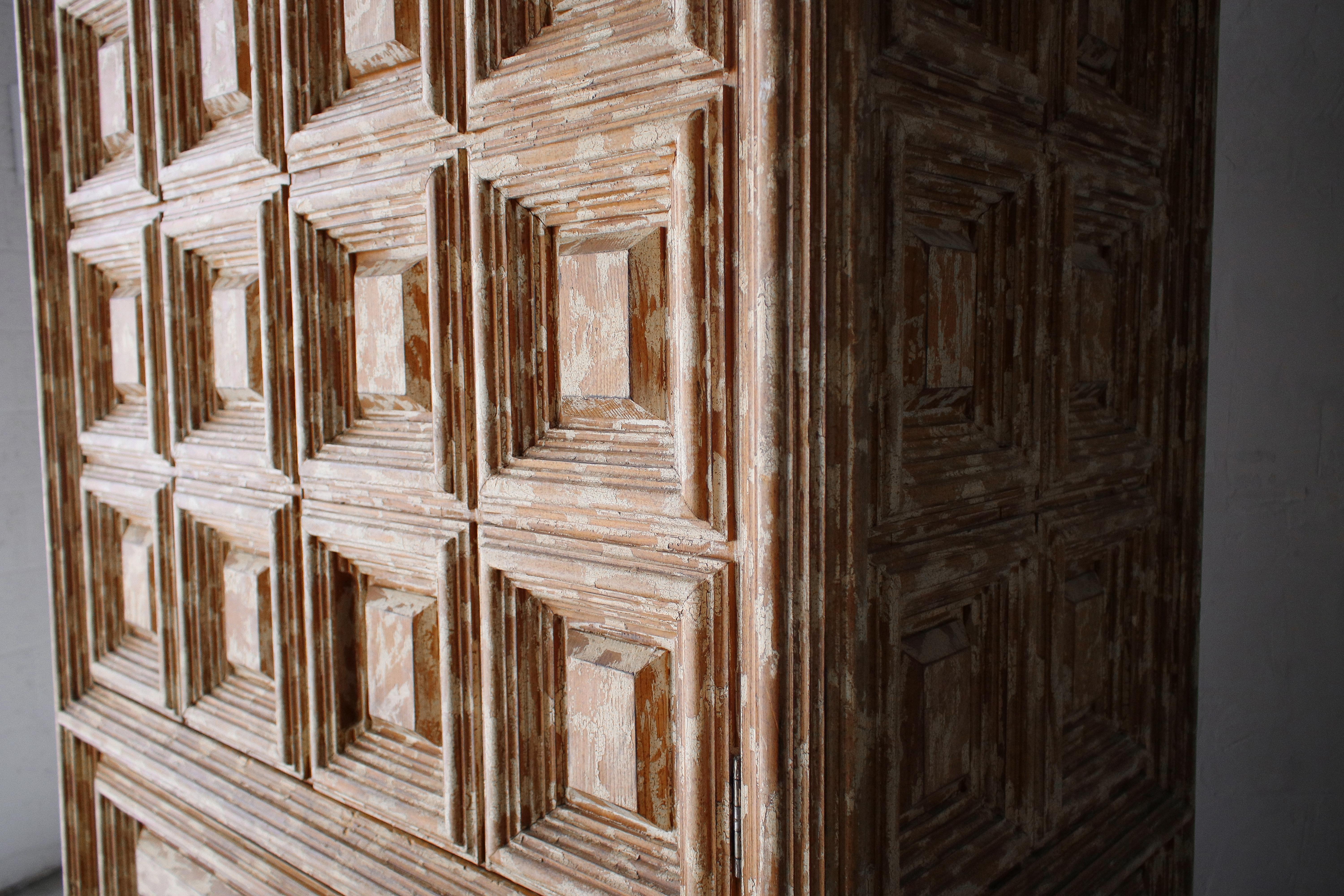20th Century Massive 7ft Vintage Carved Wood Cabinet For Sale