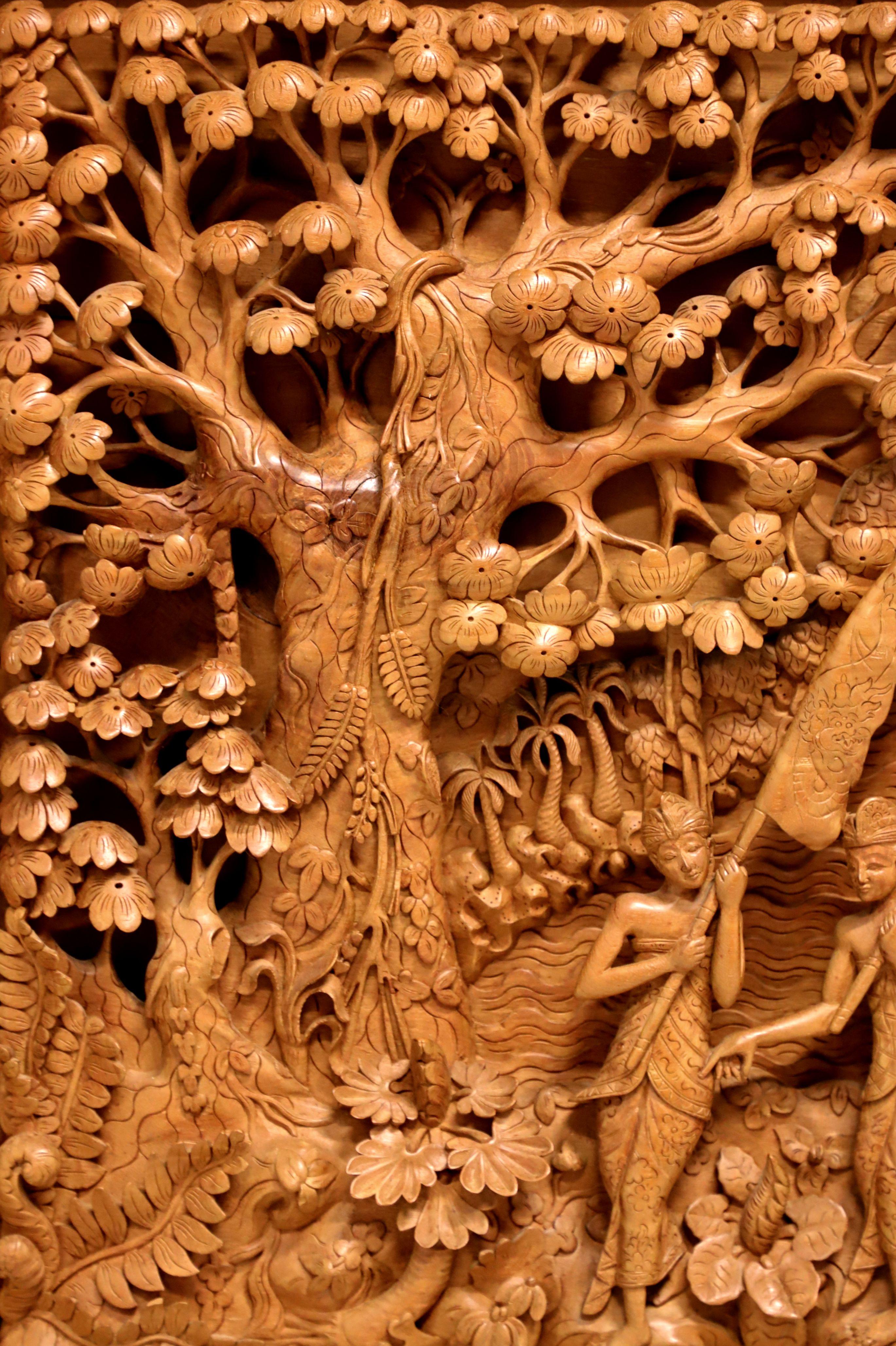 Massive Mid 20th Century Balinese Teak Carved Panel Art 2