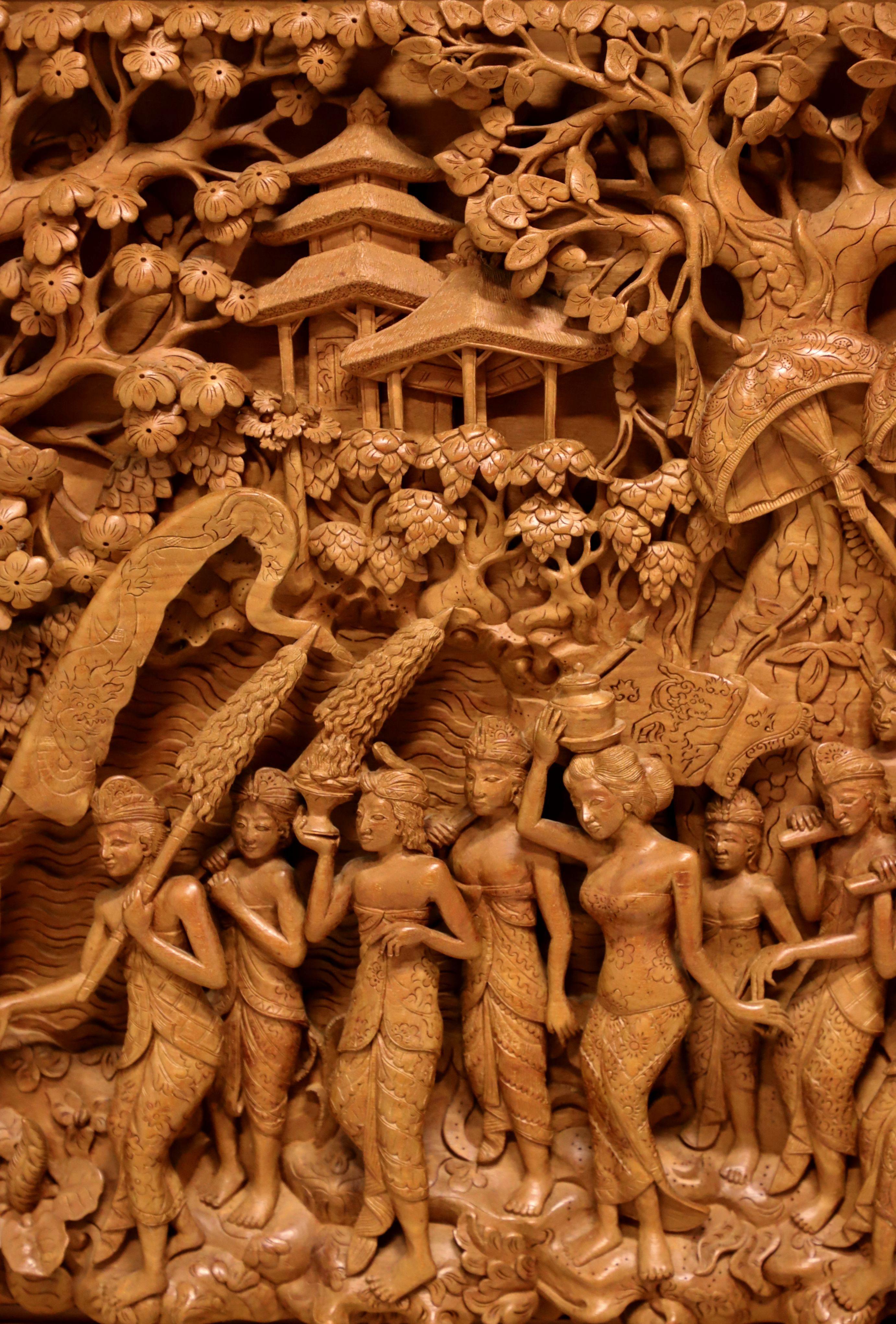 Massive Mid 20th Century Balinese Teak Carved Panel Art 3
