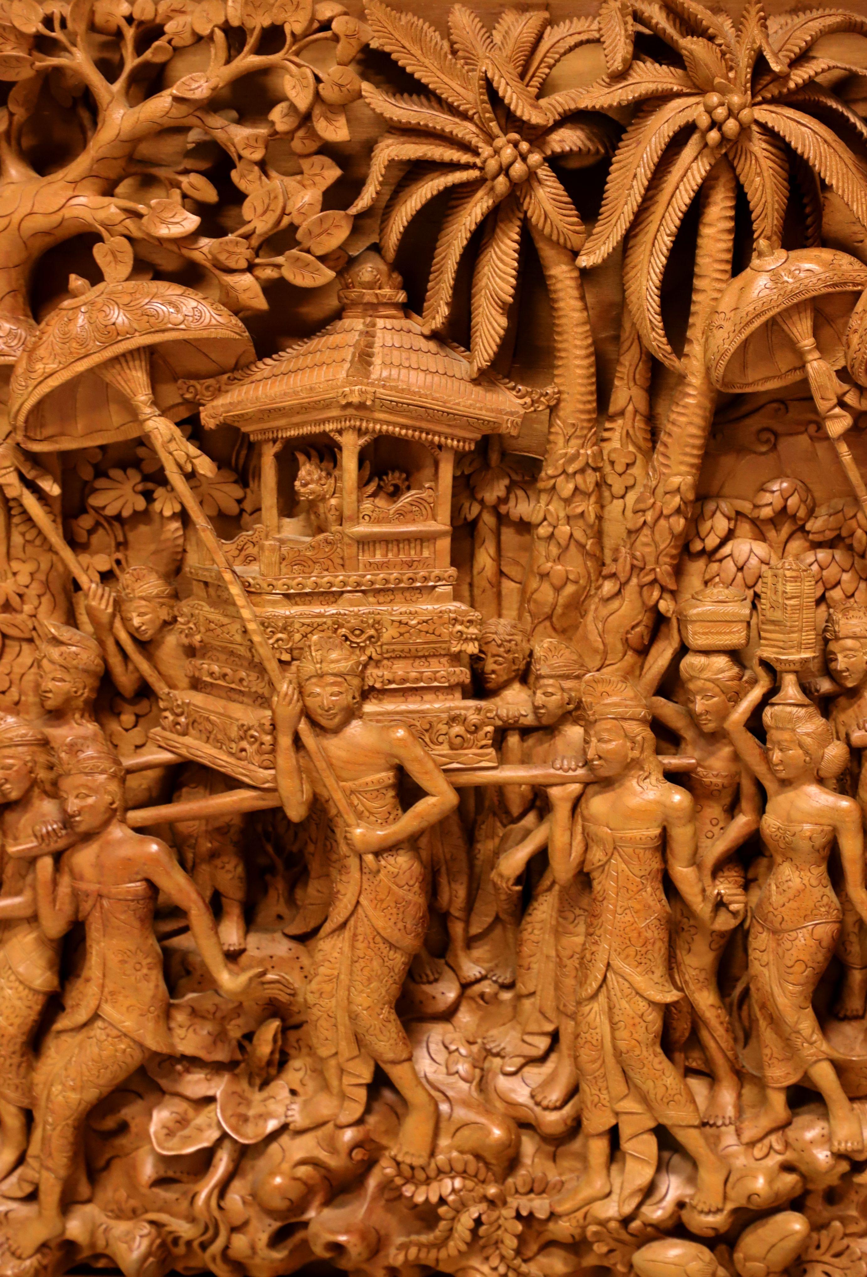 Massive Mid 20th Century Balinese Teak Carved Panel Art 4