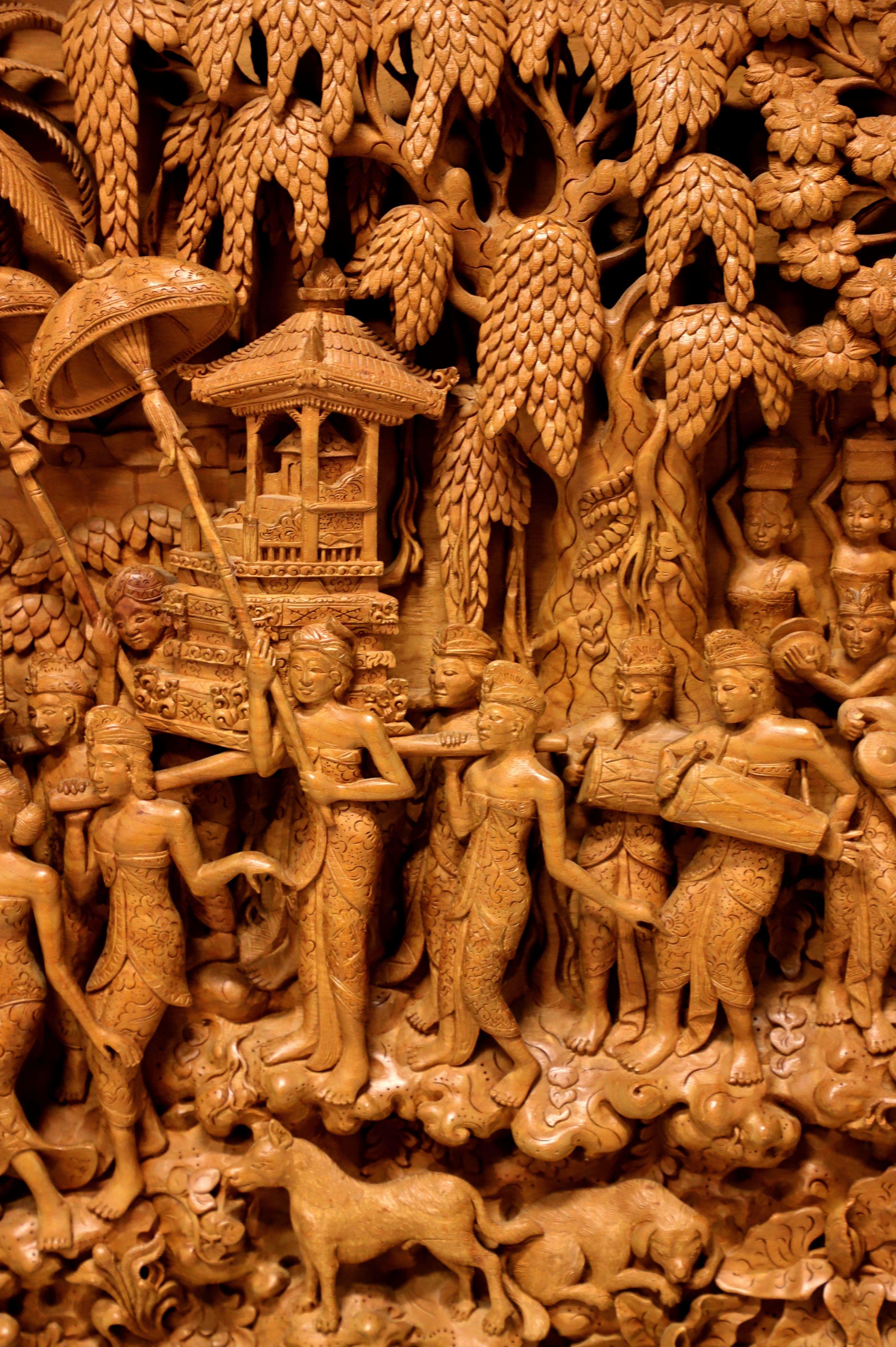 Massive Mid 20th Century Balinese Teak Carved Panel Art 5